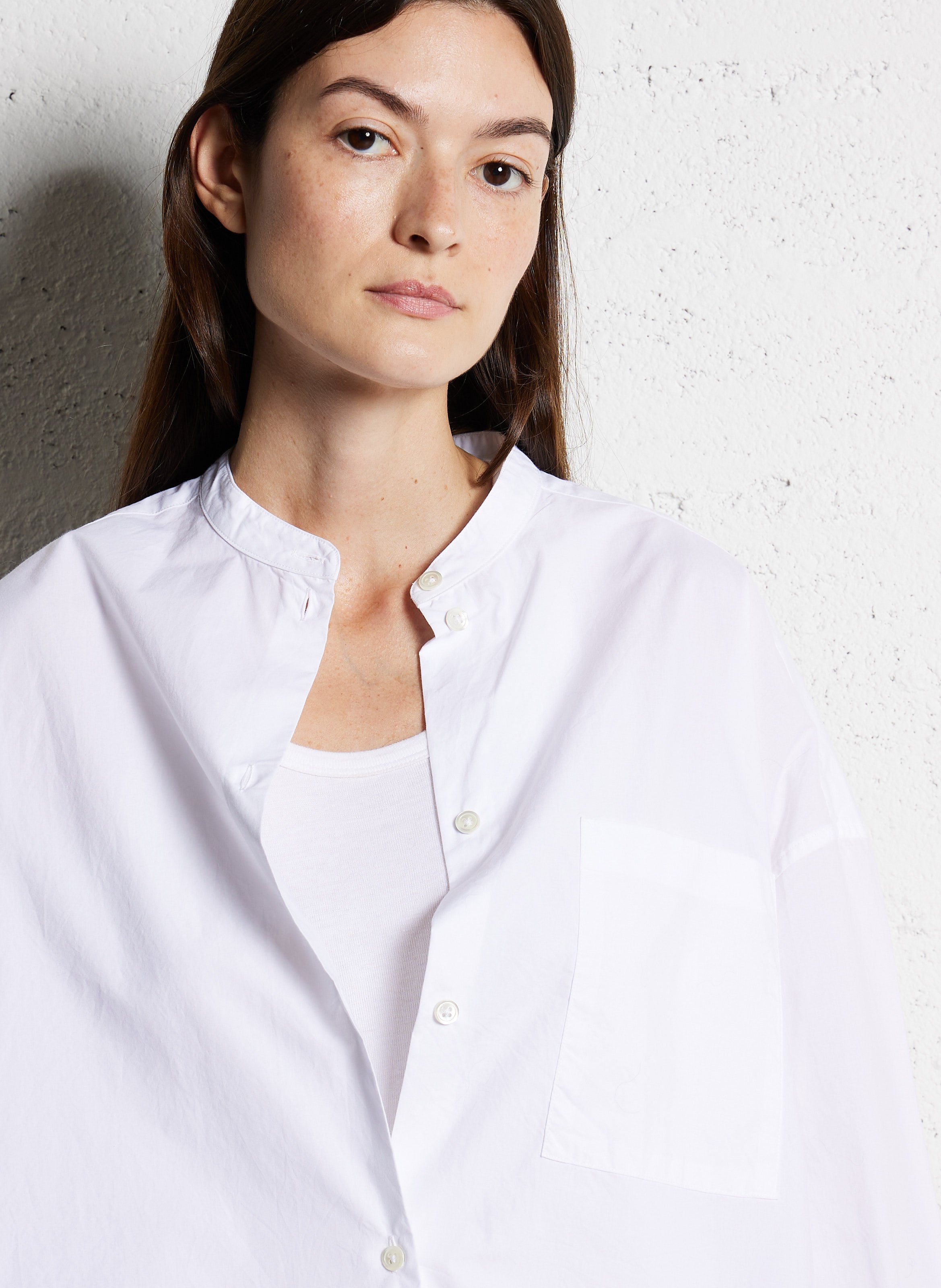 Chemise col rond ample en coton Blanc
