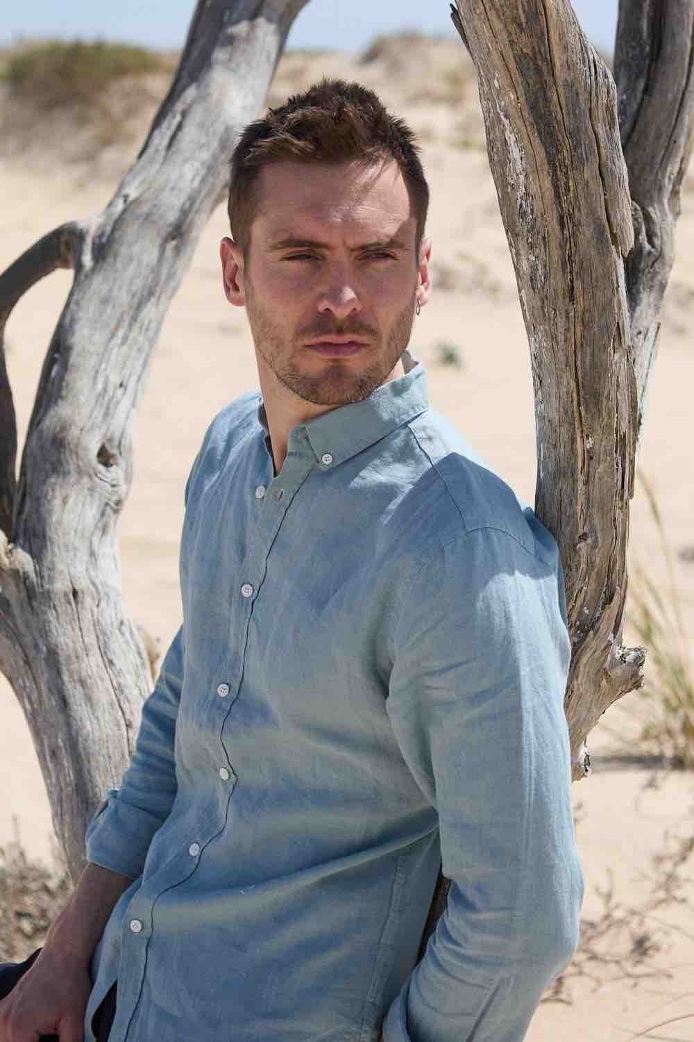 Linen shirt with lapel collar APNEE Blue