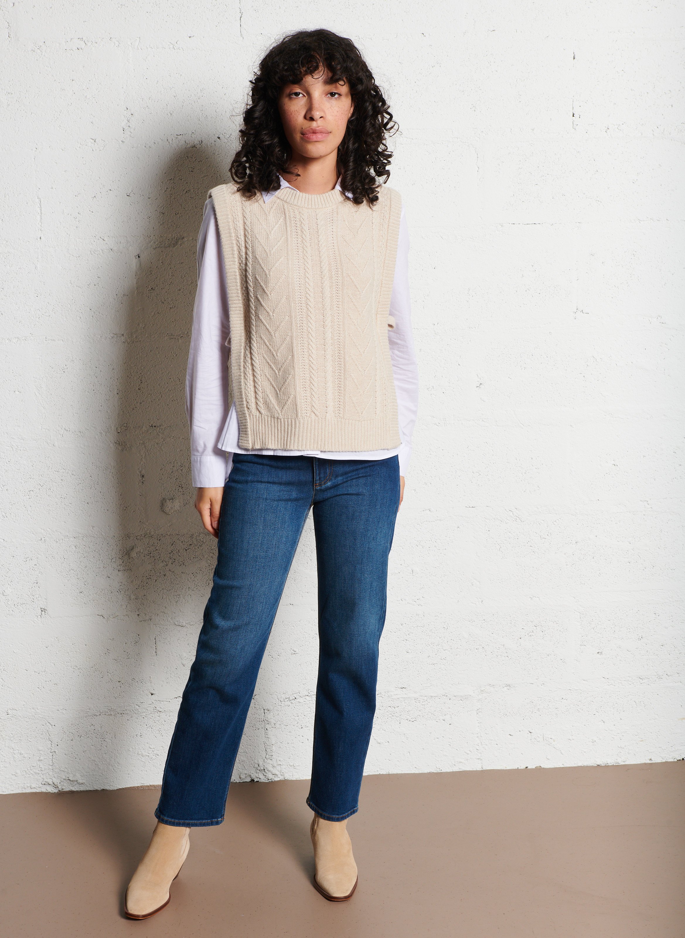 Tricot trui met ronde hals SUZIE WINKLE Beige