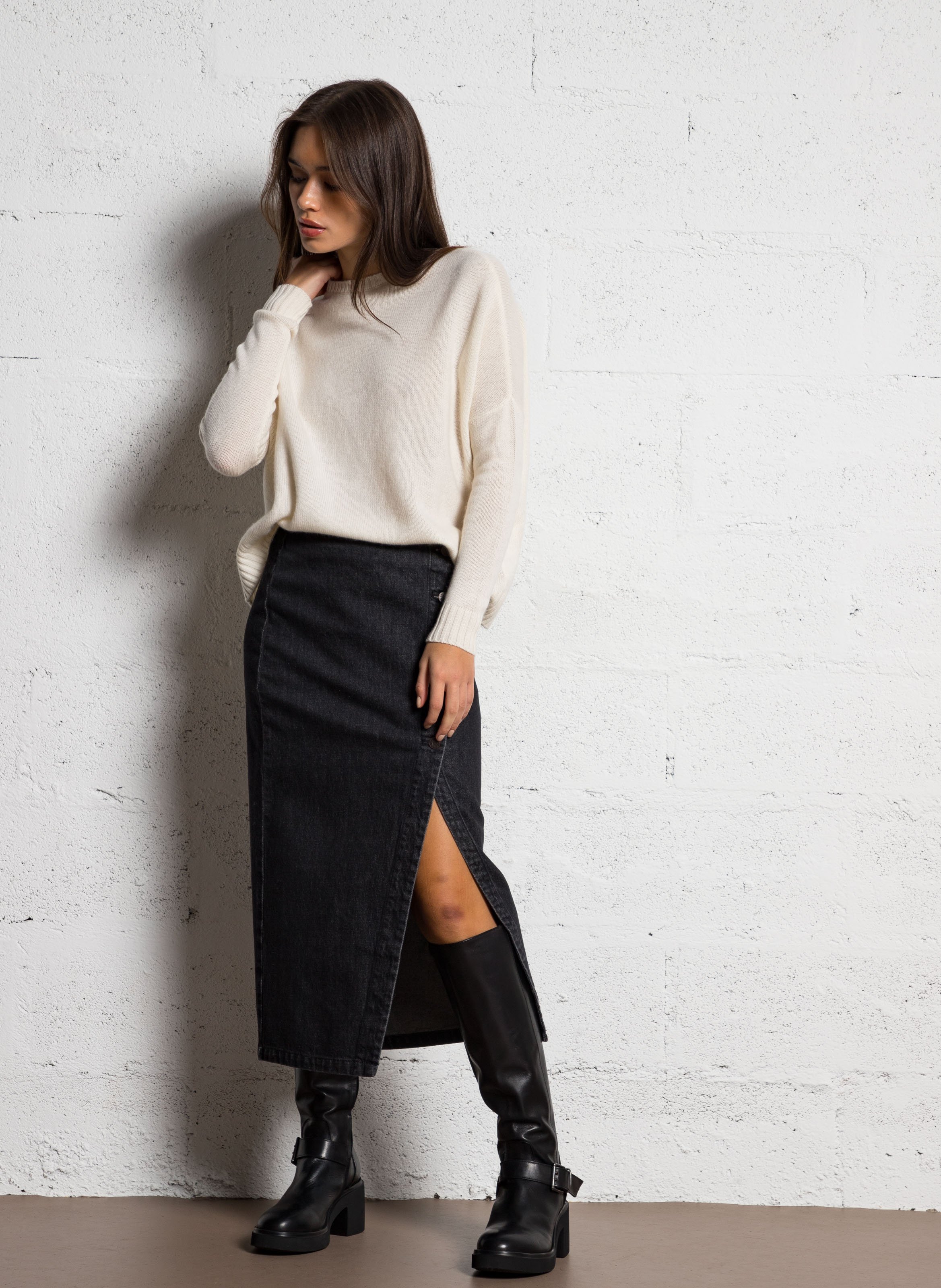 Pull col rond oversize en cachemire KUJTEN Blanc