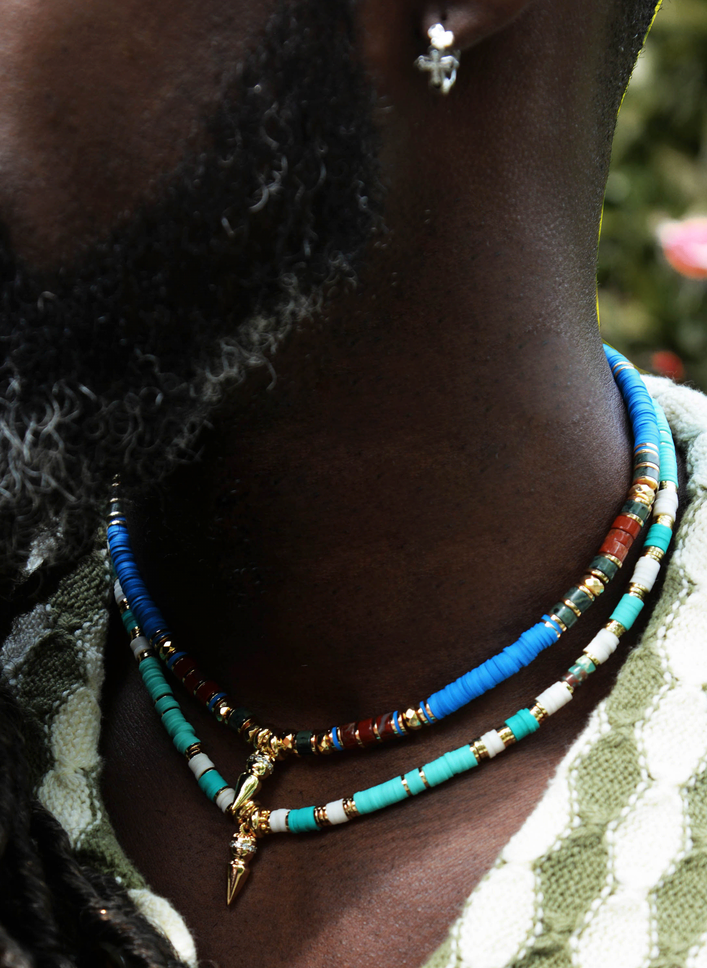 Adjustable necklace with beads and pendant HIPANEMA Blue