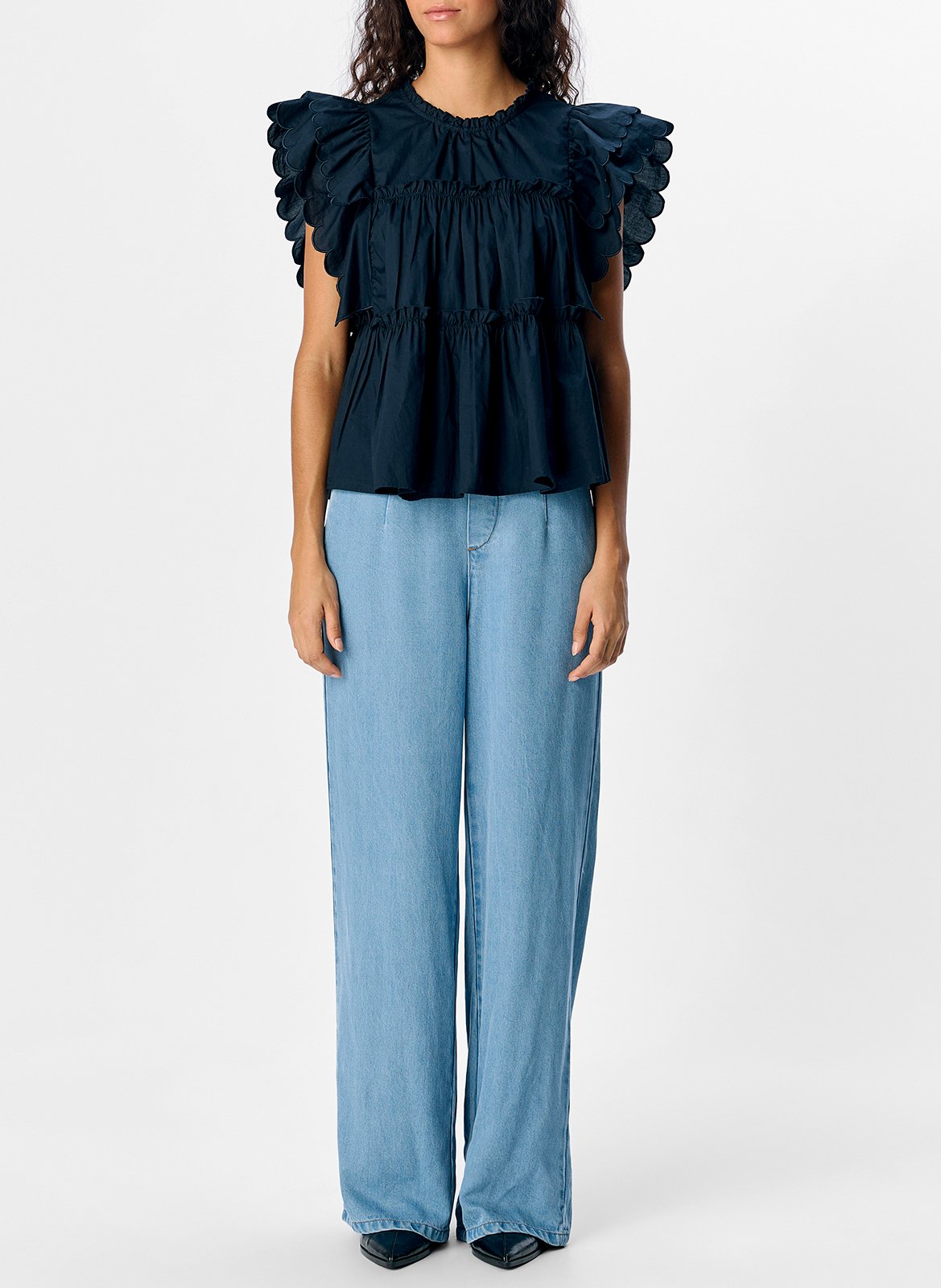 Round-neck cotton-blend cardigan OBJECT Blue