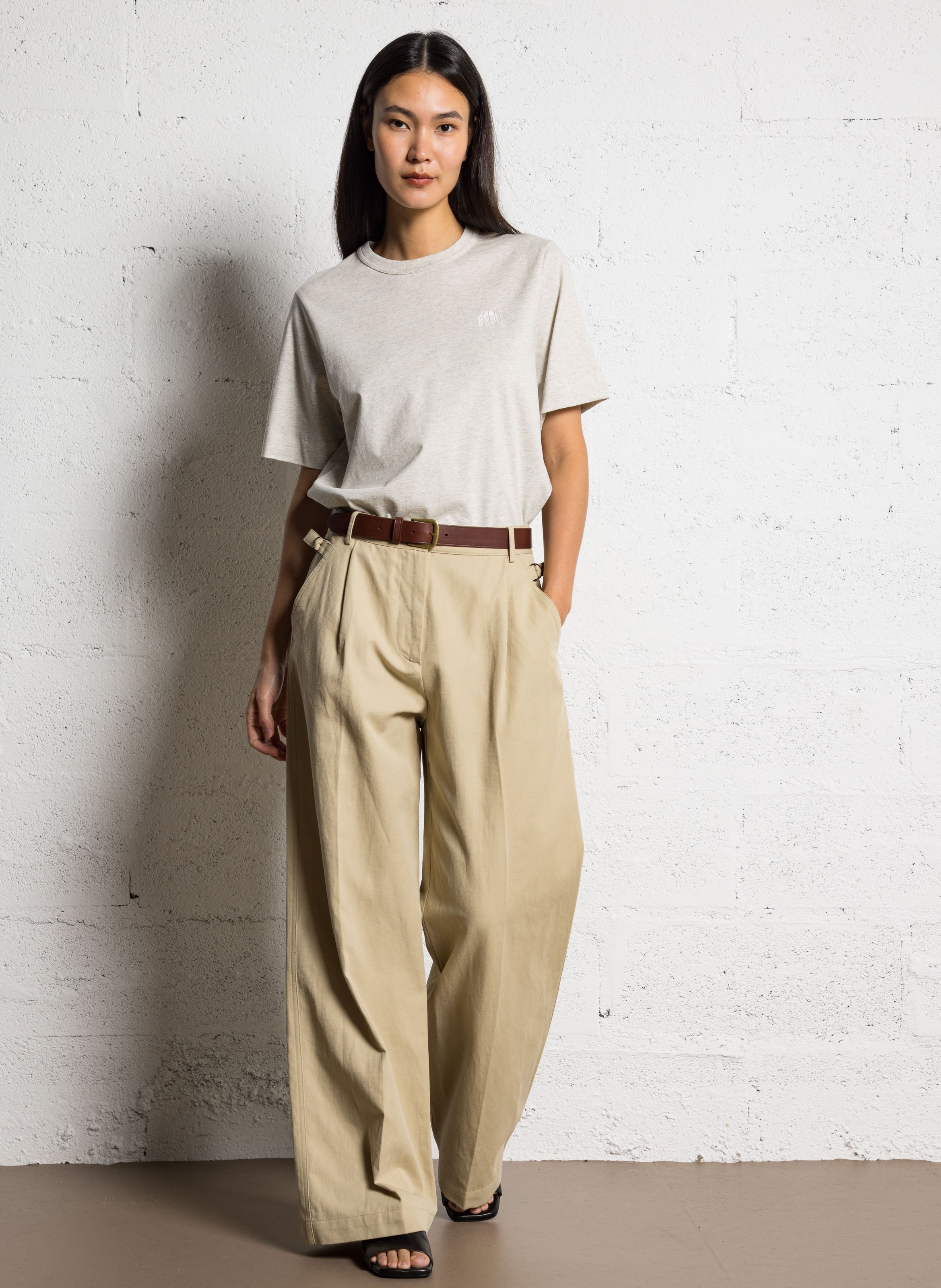 Pantalon large en coton et lin POMANDERE Beige