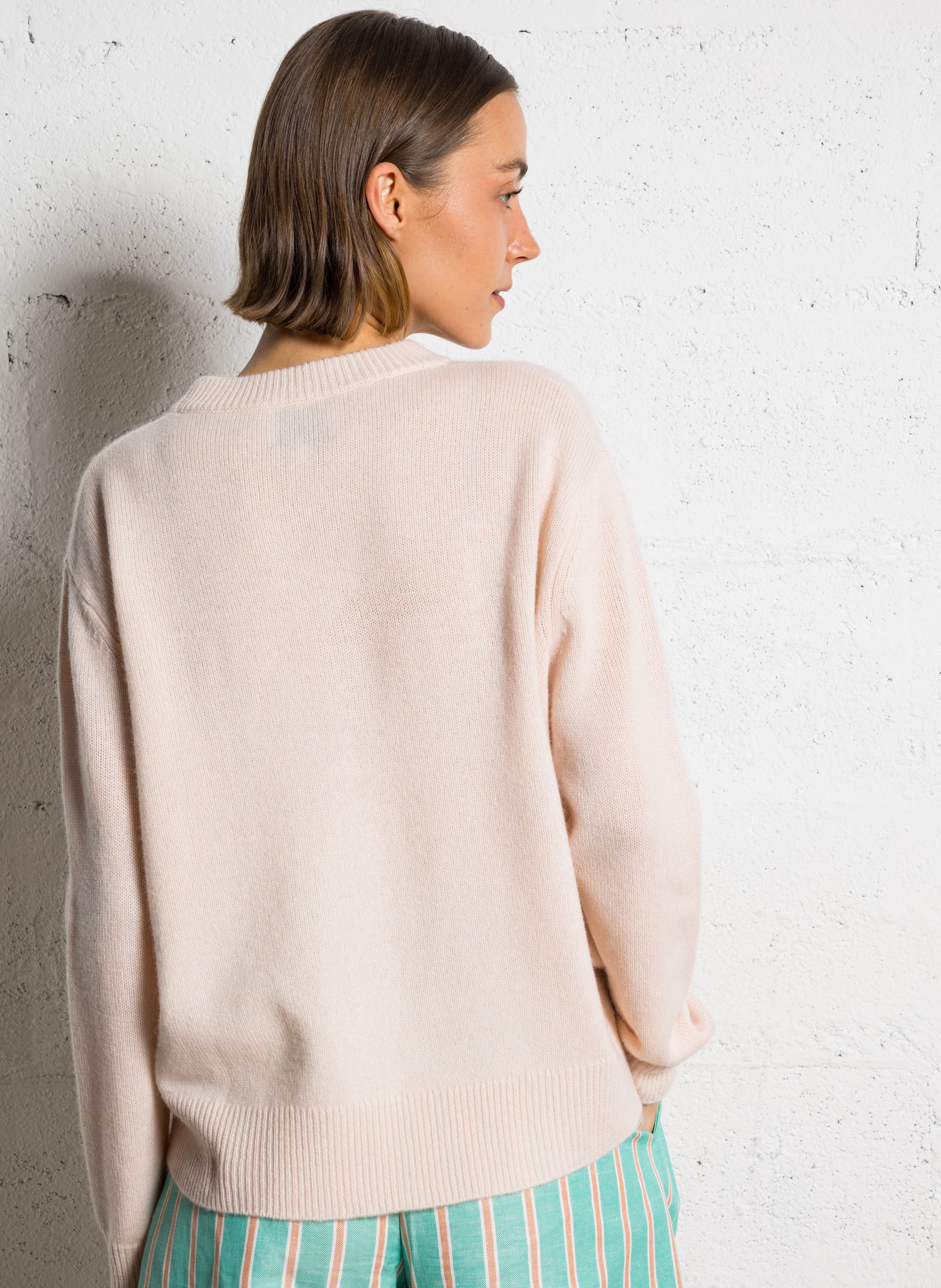 Pull oversize col rond en cachemire KUJTEN Rose