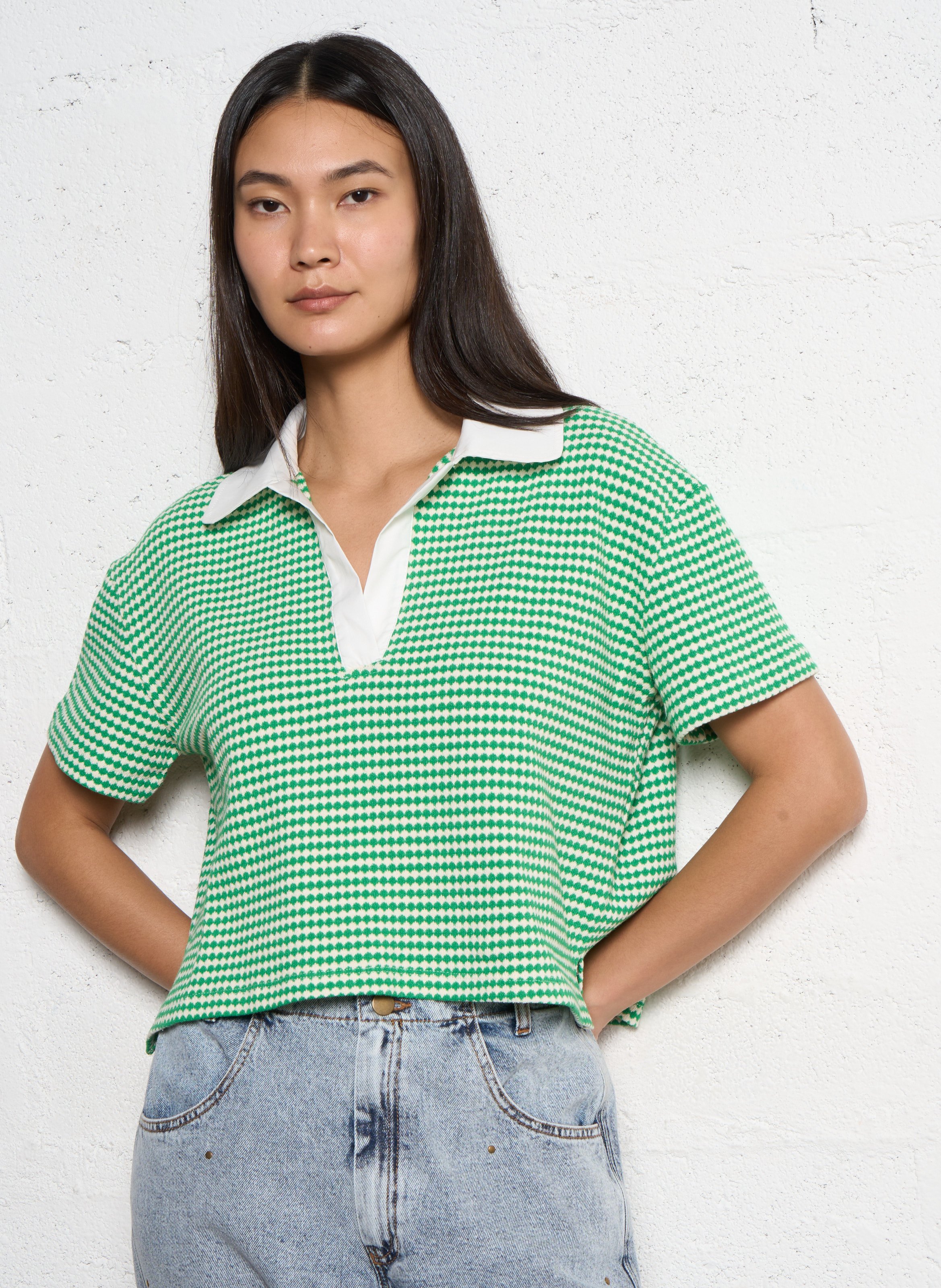 Oversized classic collar top TINSELS Green
