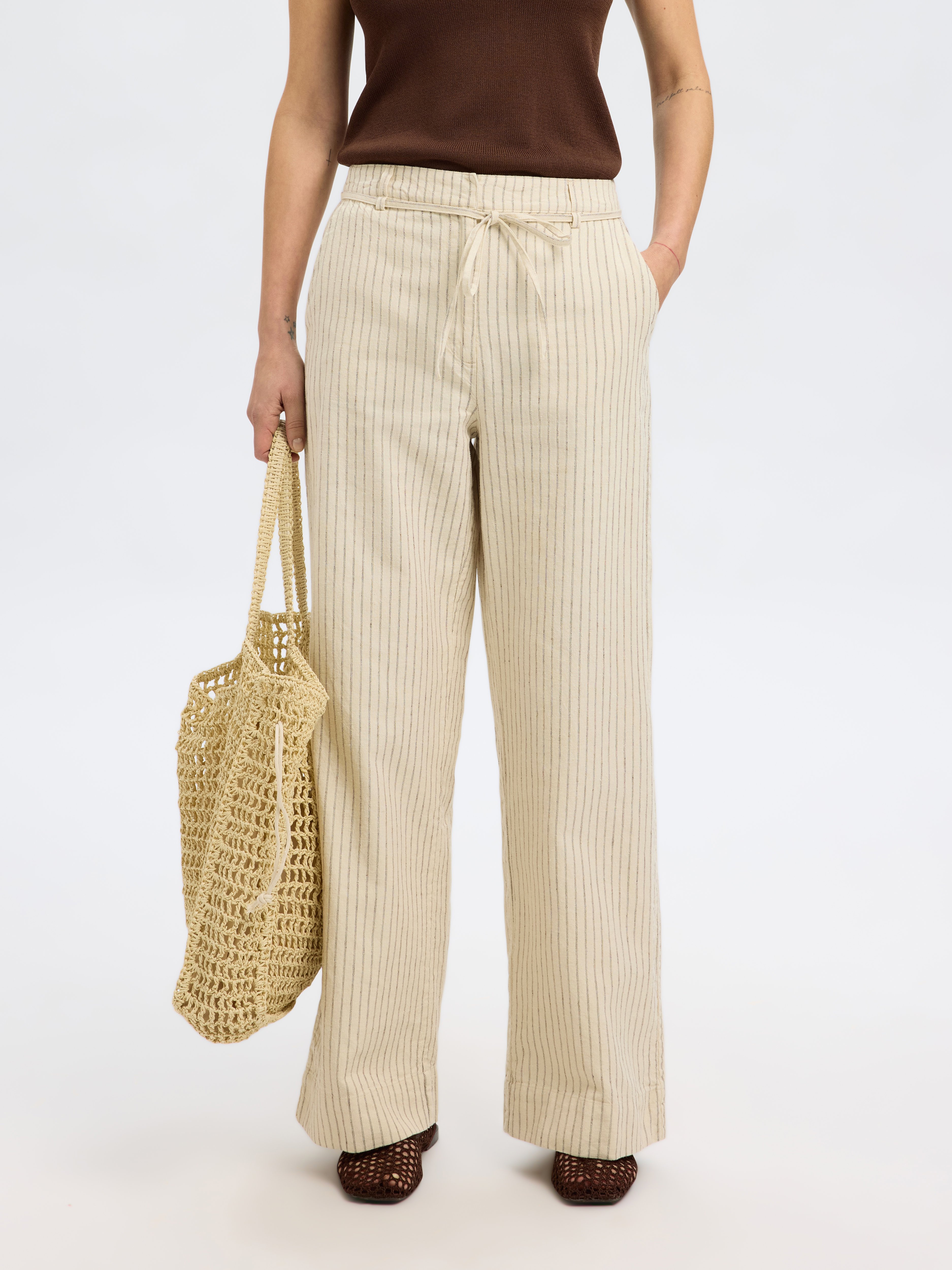 Pantalon large en coton bio mélangé SELECTED Beige