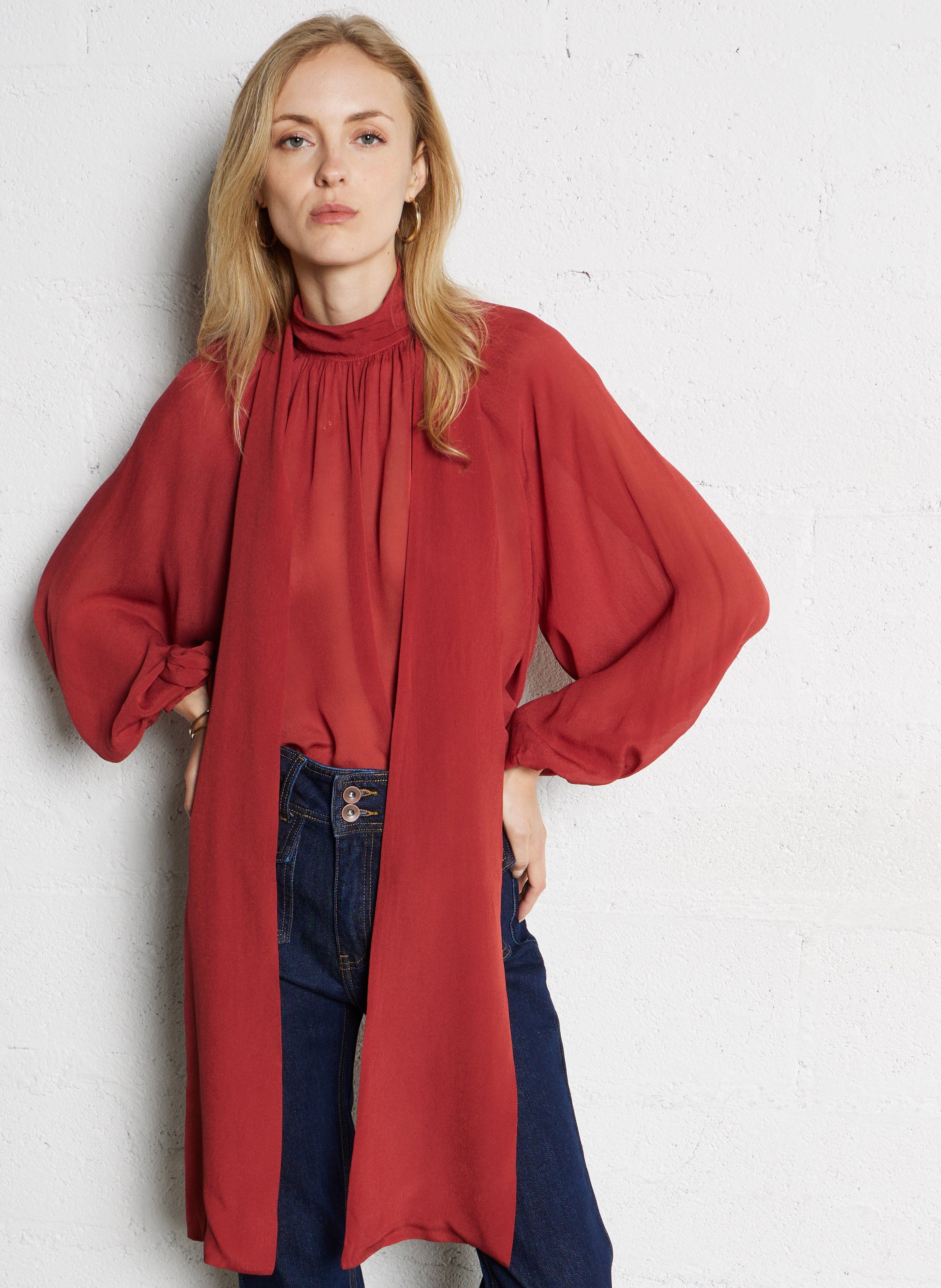 Solid high-neck blouse SUNCOO Brown