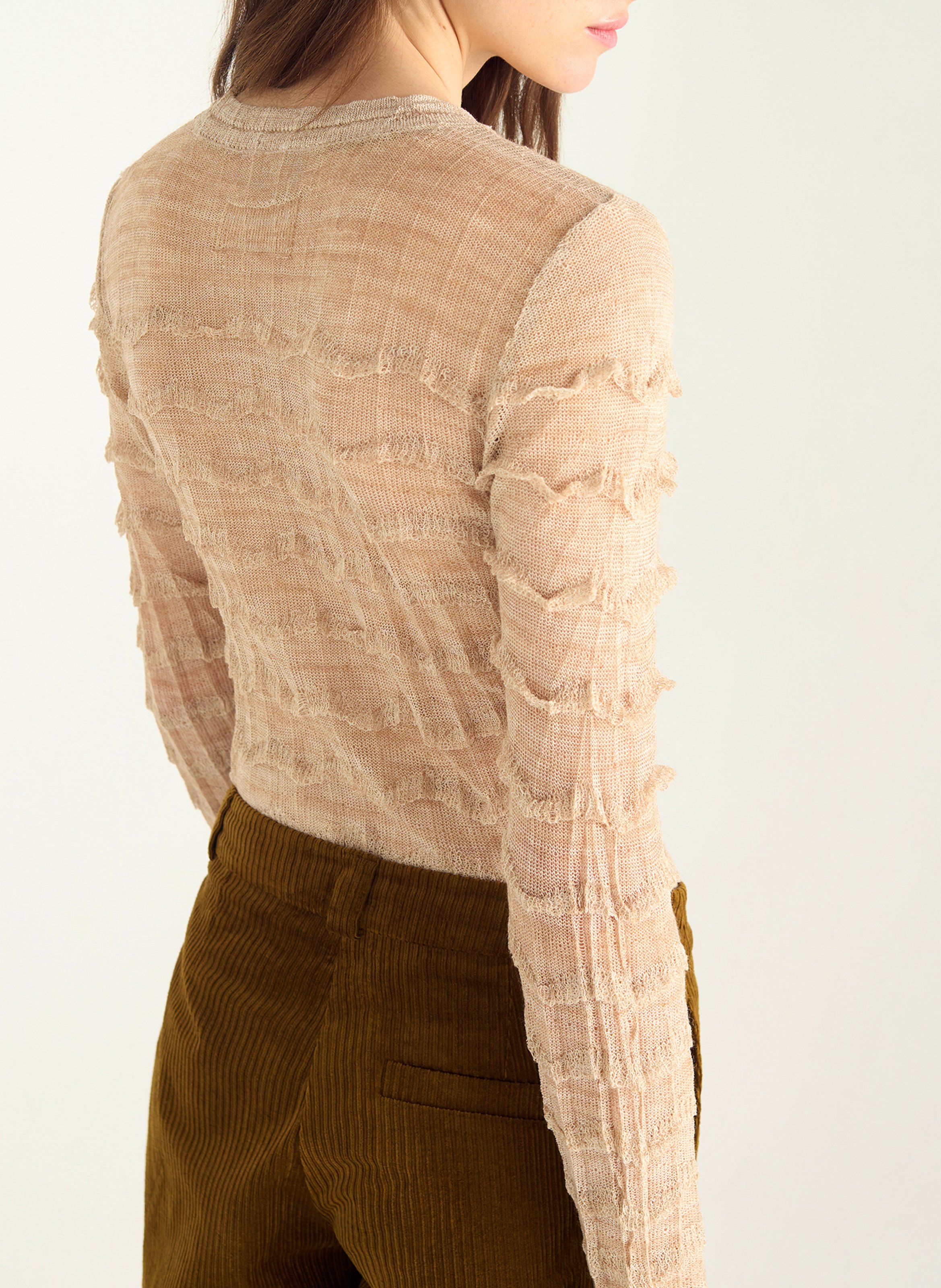 Pull col rond volanté en maille fine COTELAC Blanc