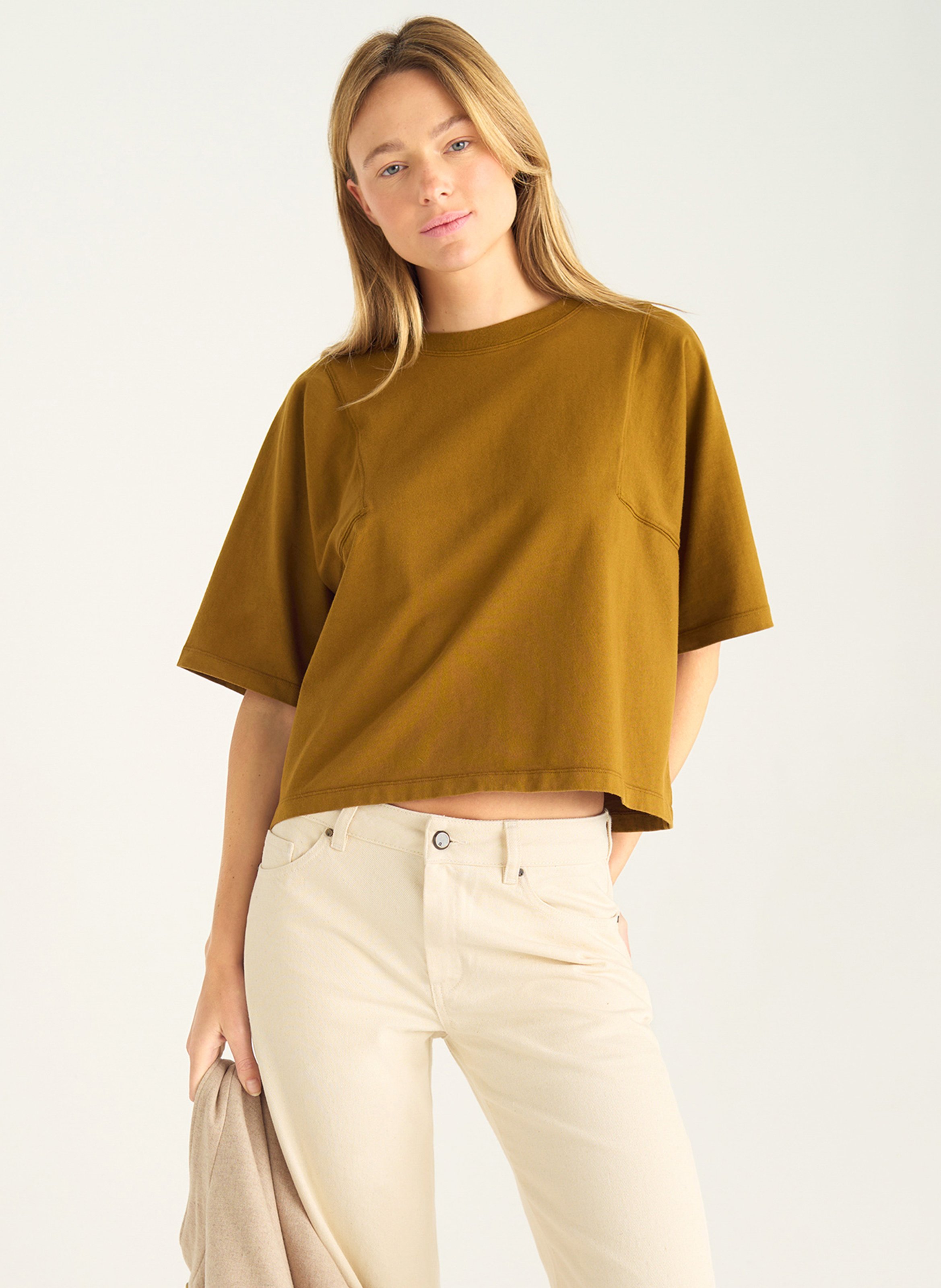 Tee-shirt col rond en coton bio ACOTE Marron