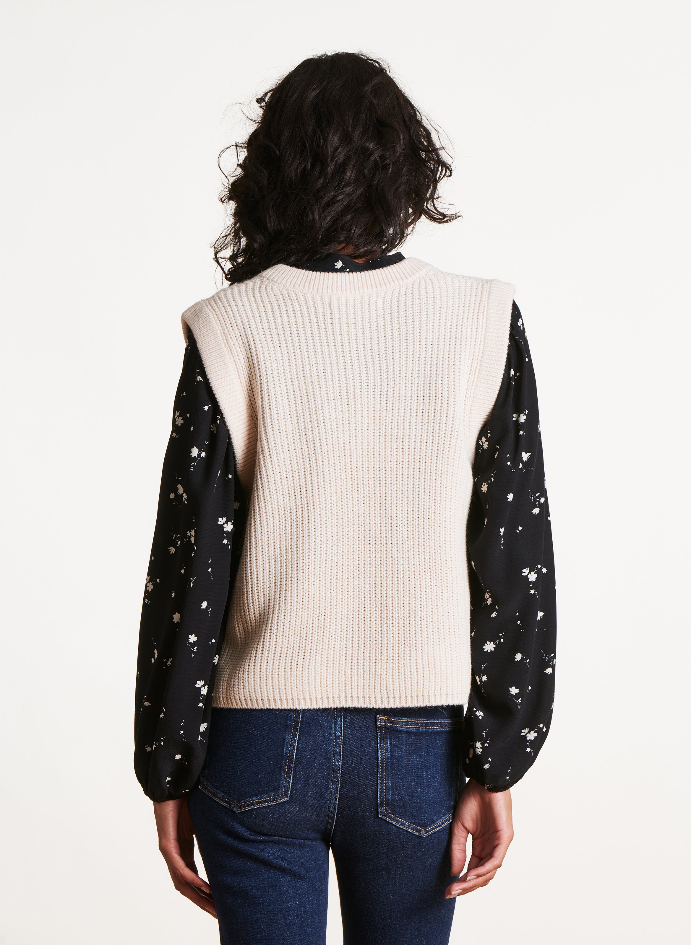 Deep-V two-tone sweater LA FEE MARABOUTEE White