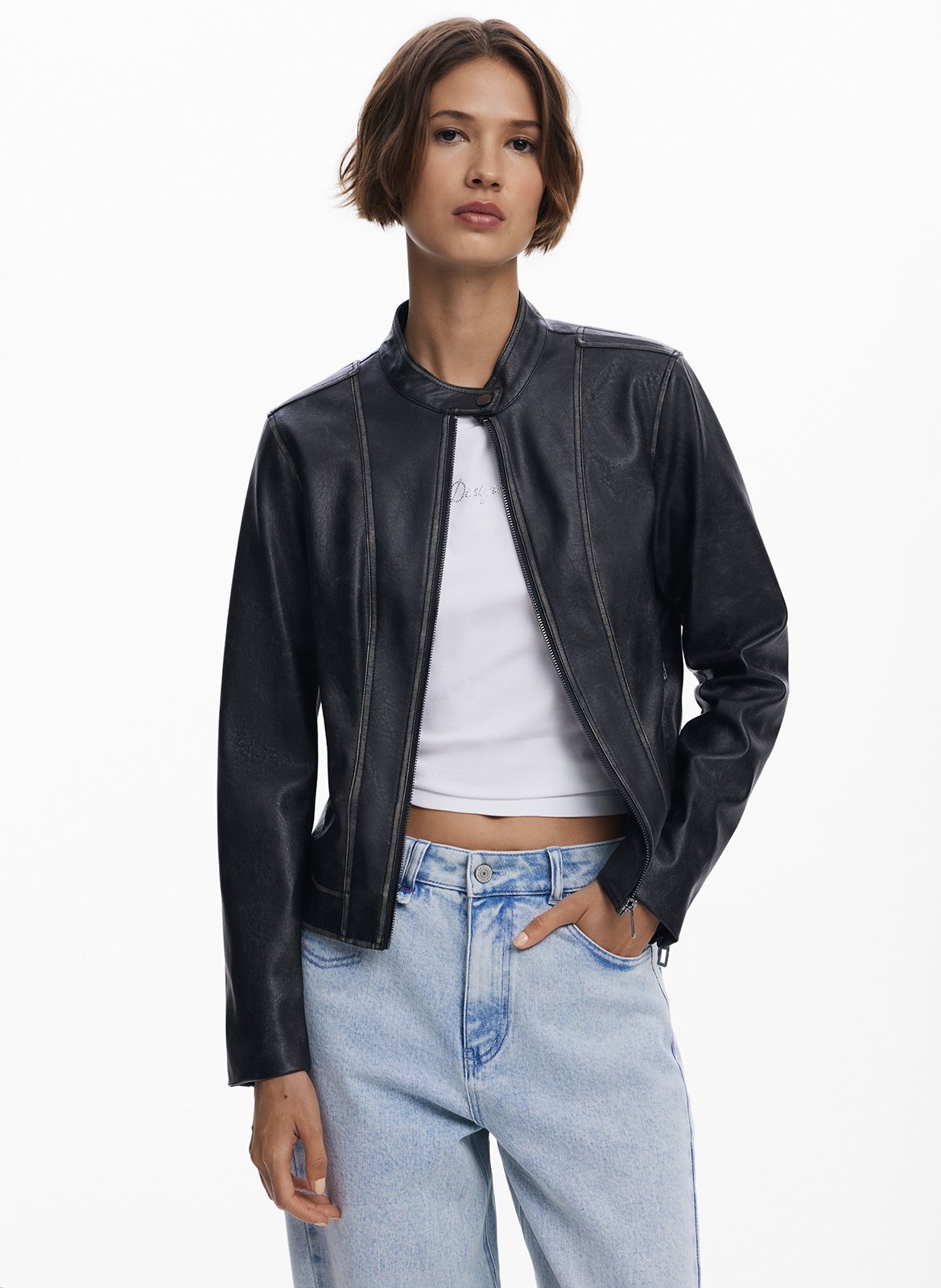 Veste droite zippée effet cuir DESIGUAL Noir