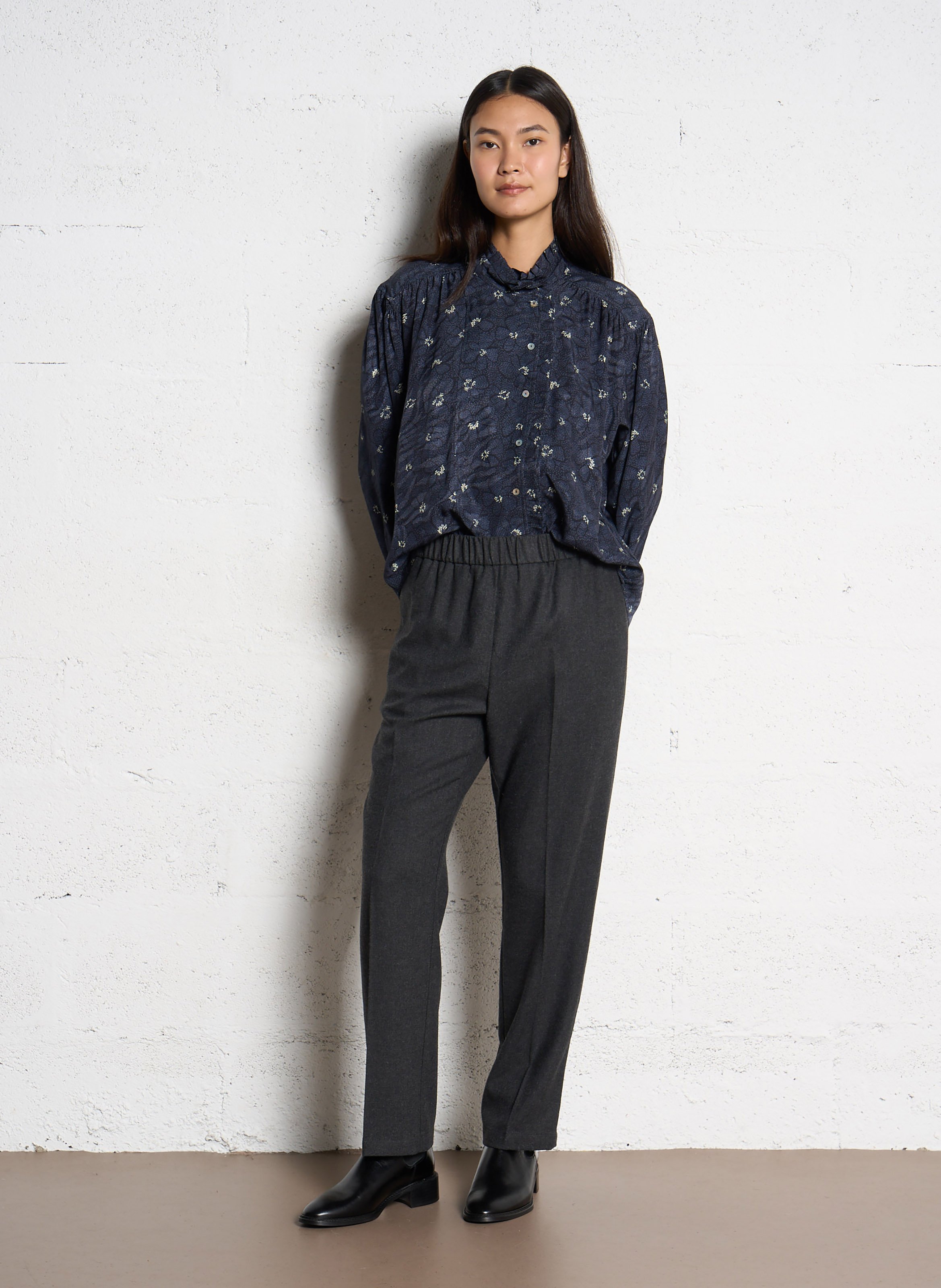 Blouse ample col montant imprimée en coton SOPHIE+LUCIE Bleu