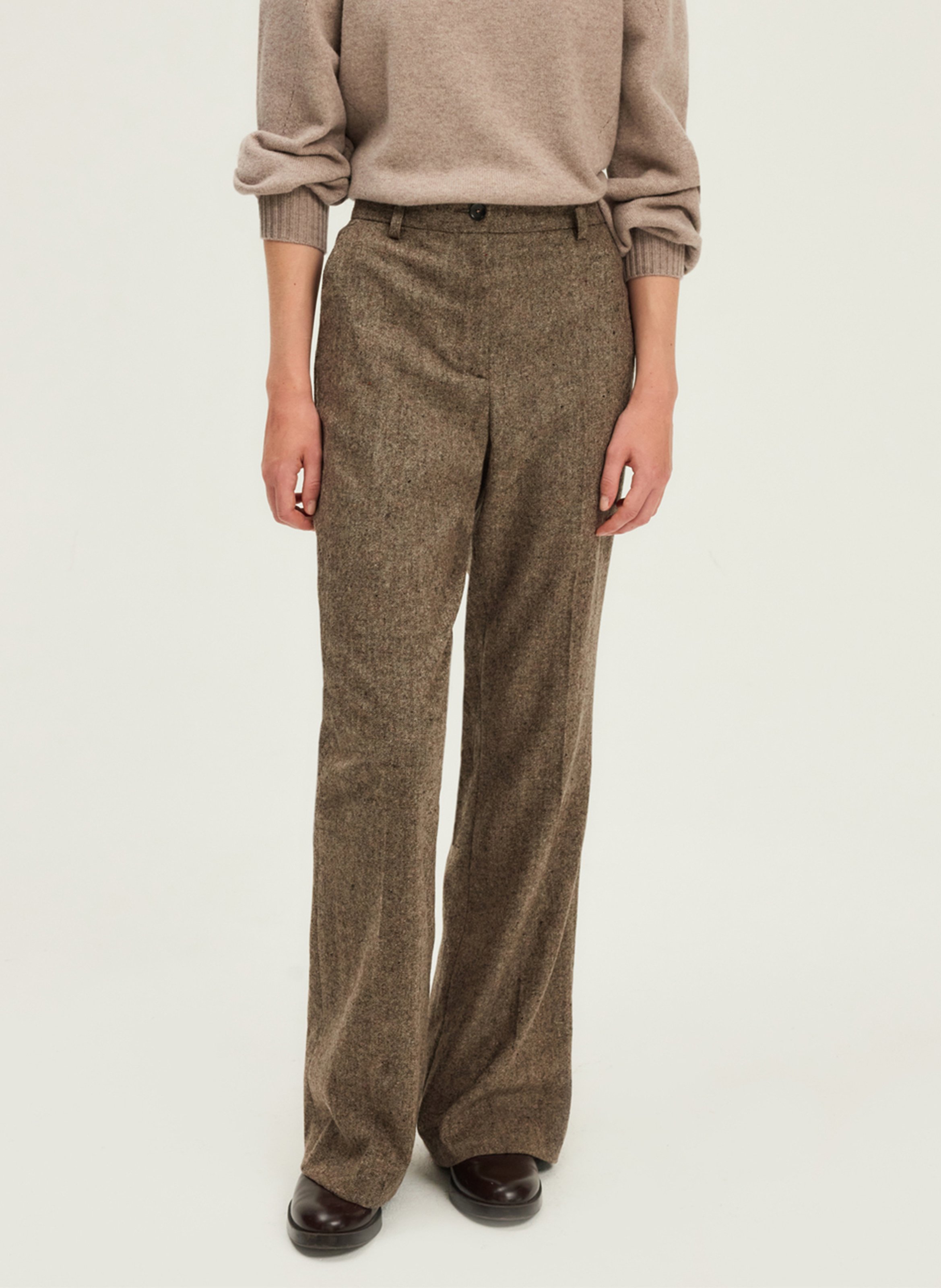 Pantalon large e, laine mélangée PABLO Beige