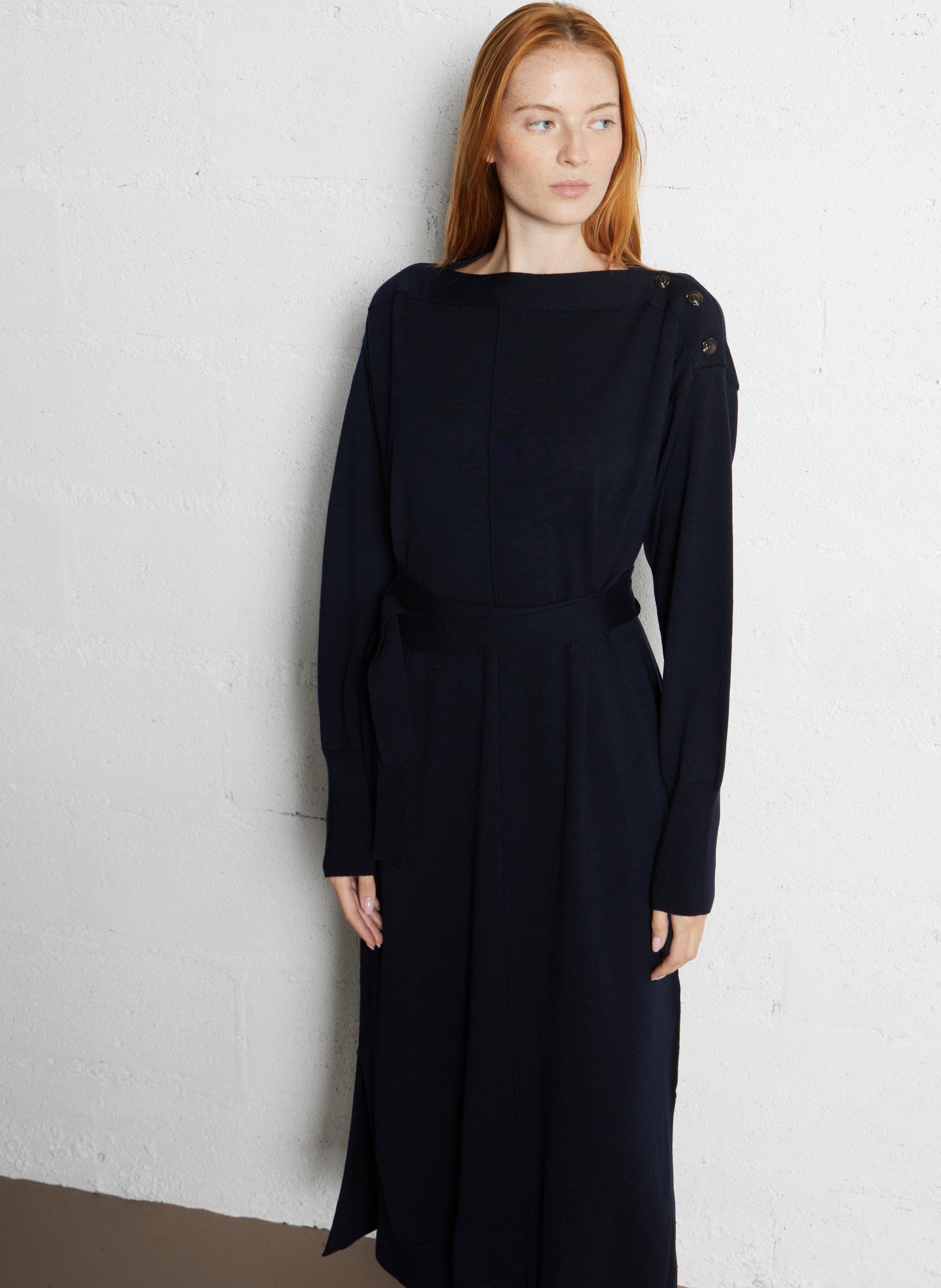 Robe longue en maille côtelée SOEUR Bleu