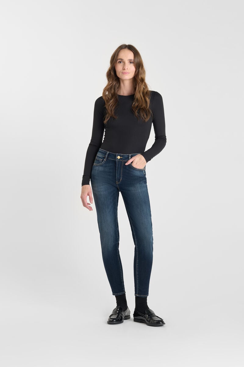 High-waisted push-up slim jeans, 7/8 length LE TEMPS DES CERISES Blue