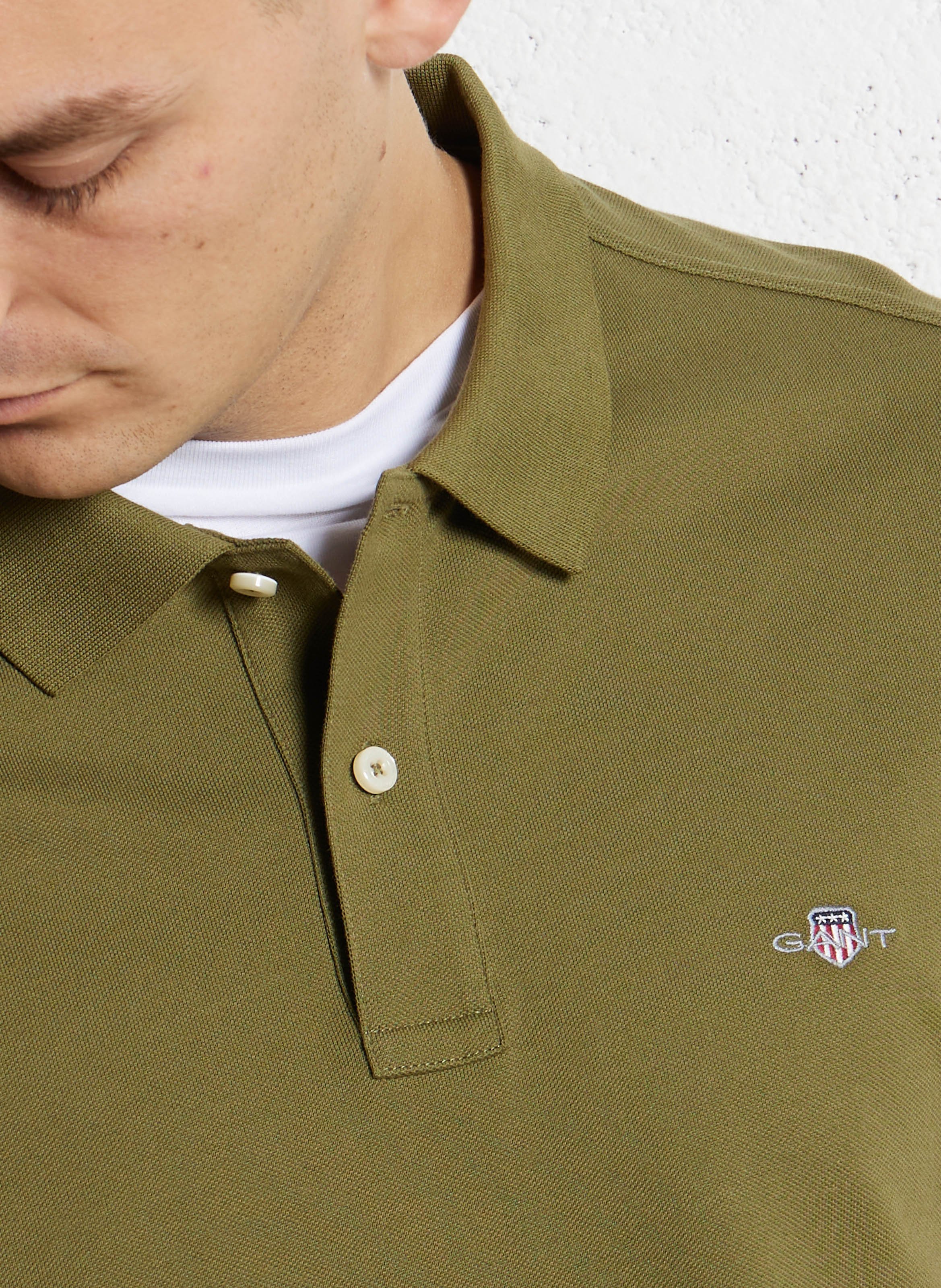 Straight cotton polo shirt with classic collar GANT Green