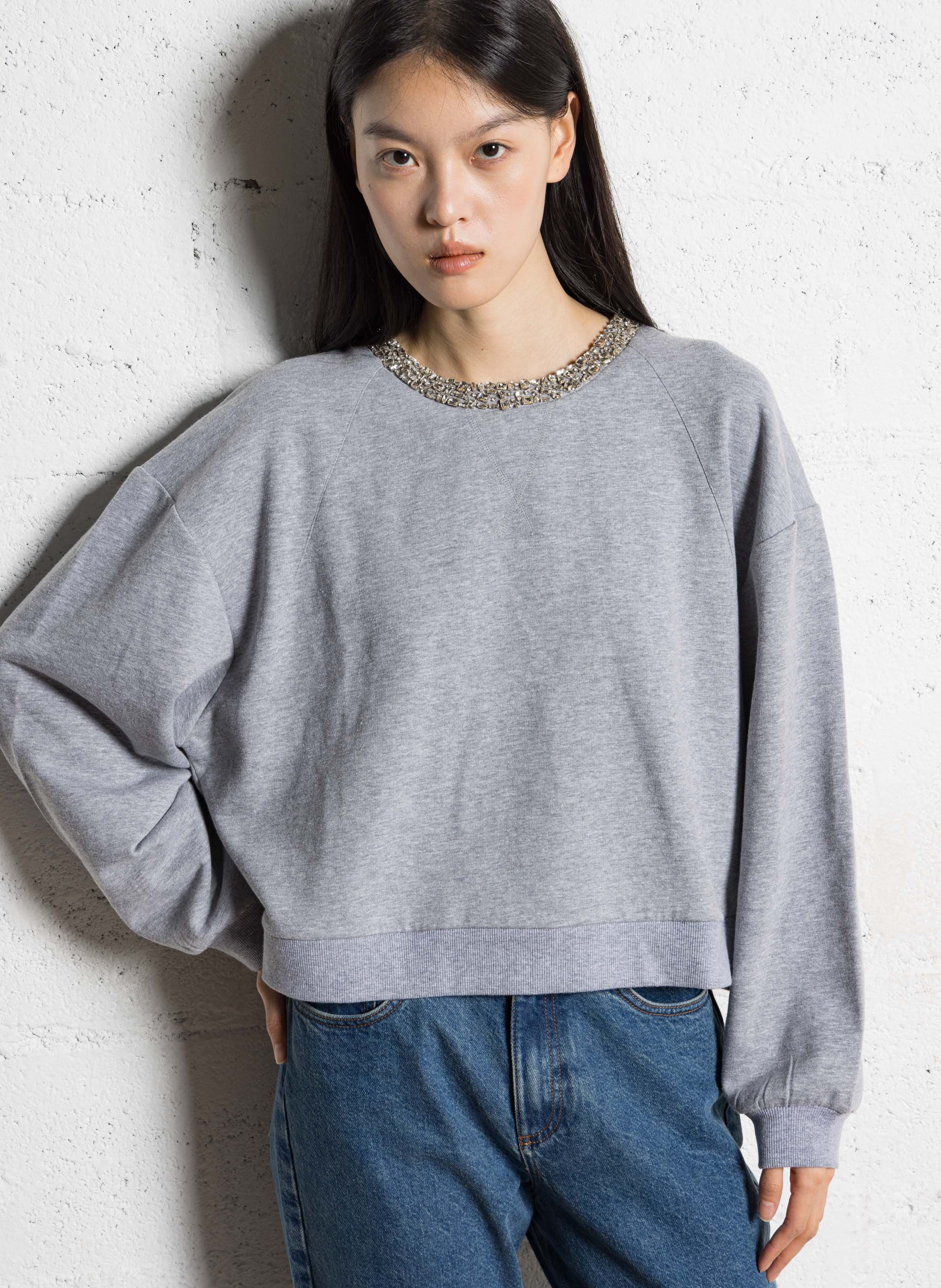 Oversized cotton-blend sweatshirt with round neck IKKS Grey