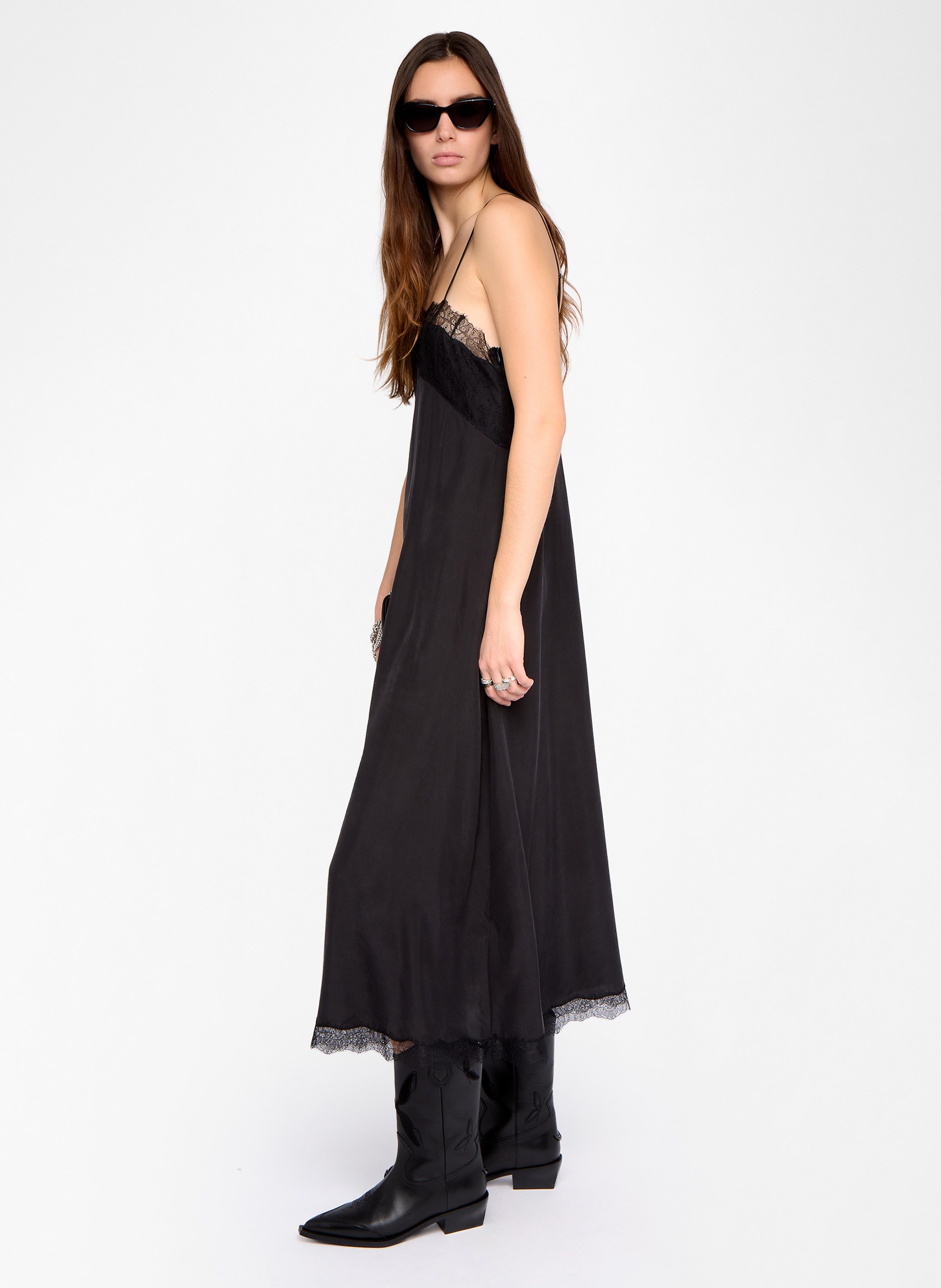 Robe midi col carré en soie ZADIG&VOLTAIRE Noir