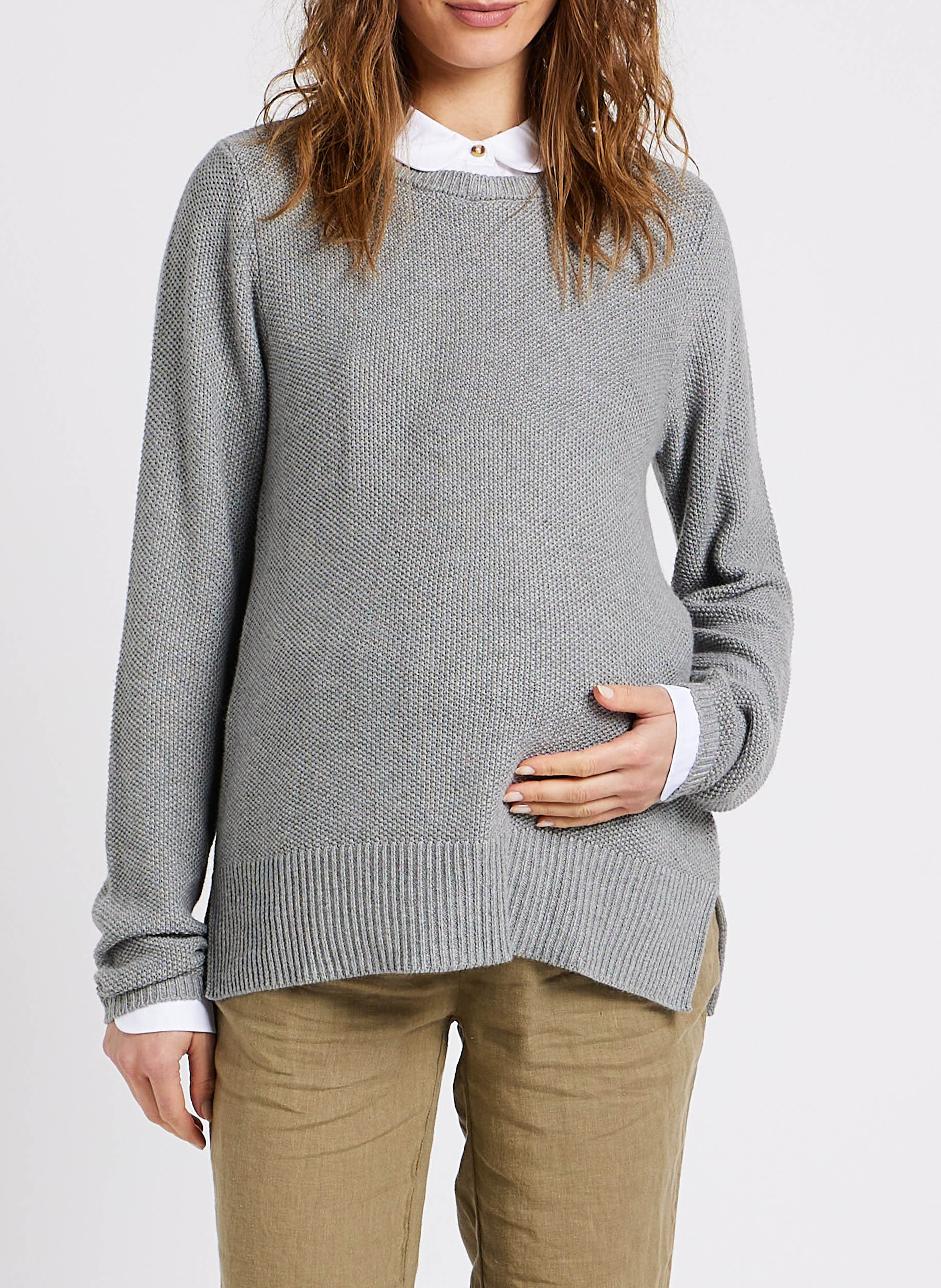 Pull-chemise de grossesse col claudine SERAPHINE Gris