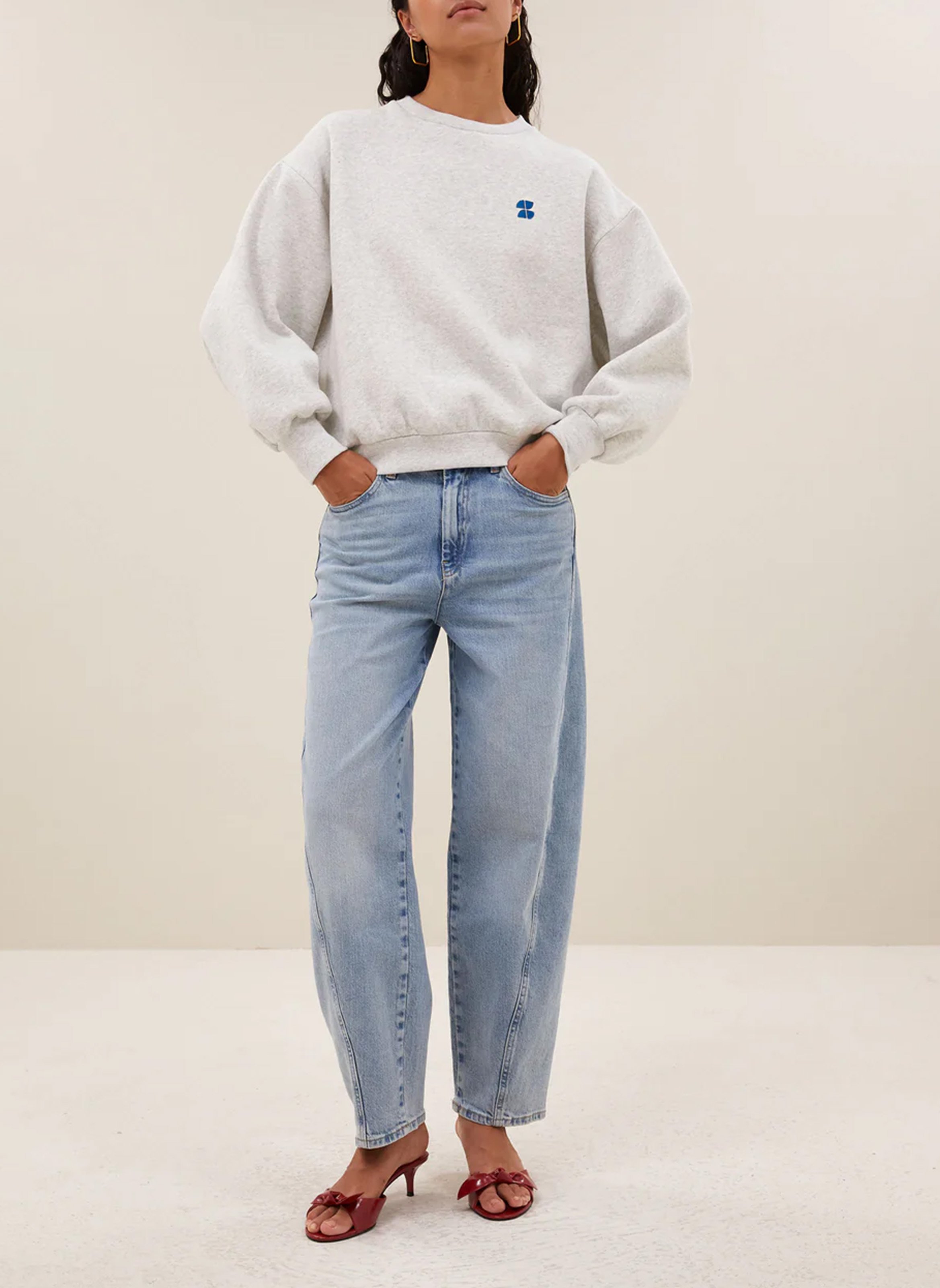 Sweat oversize col rond en coton mélangé BY BAR Gris