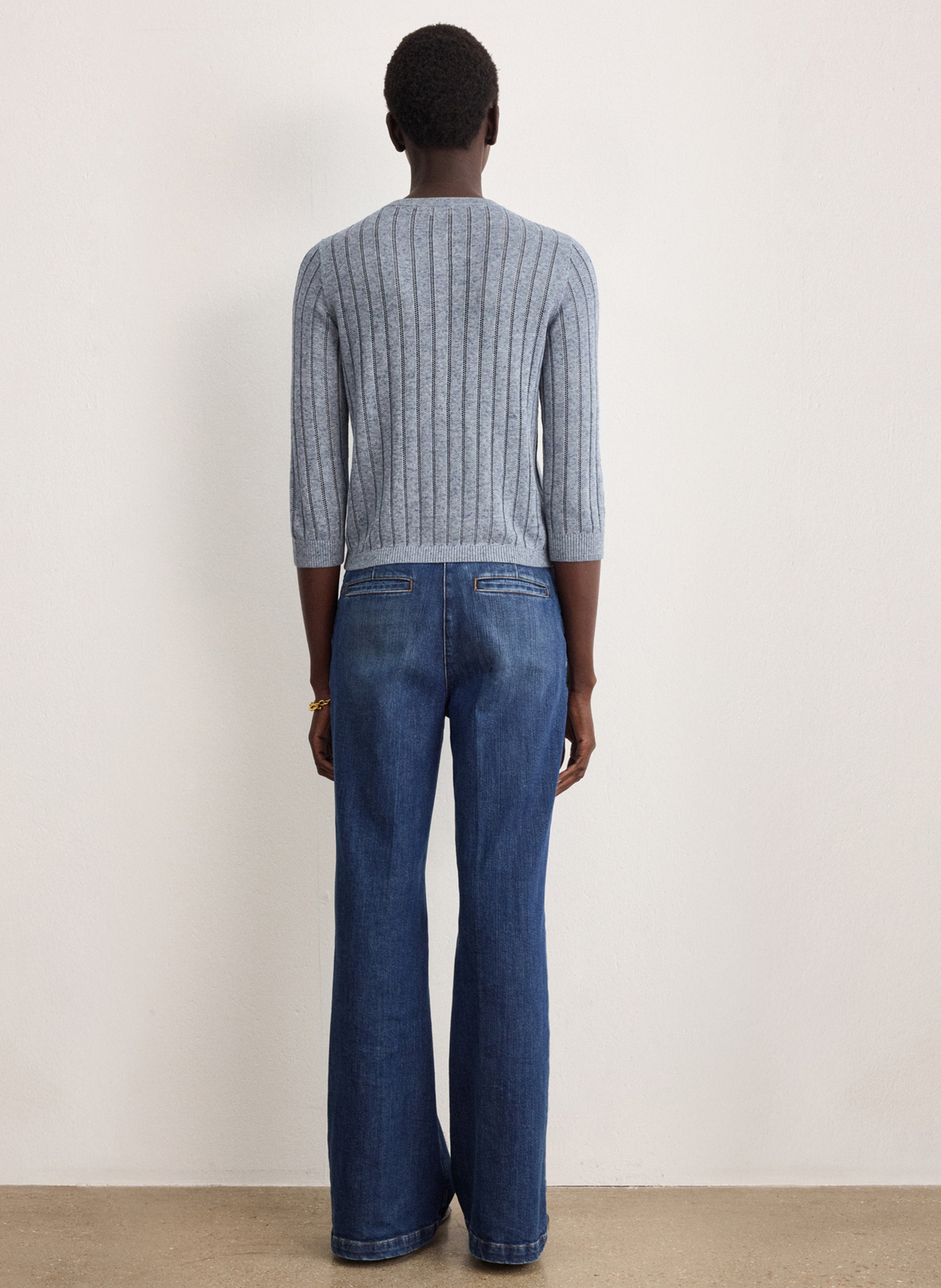 Straight round-neck knit sweater PABLO Blue