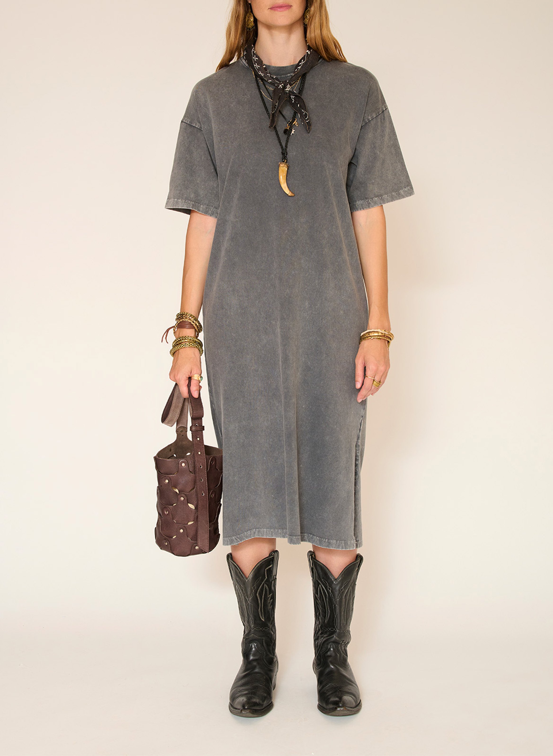 Oversized round neck t-shirt dress MKT Grey