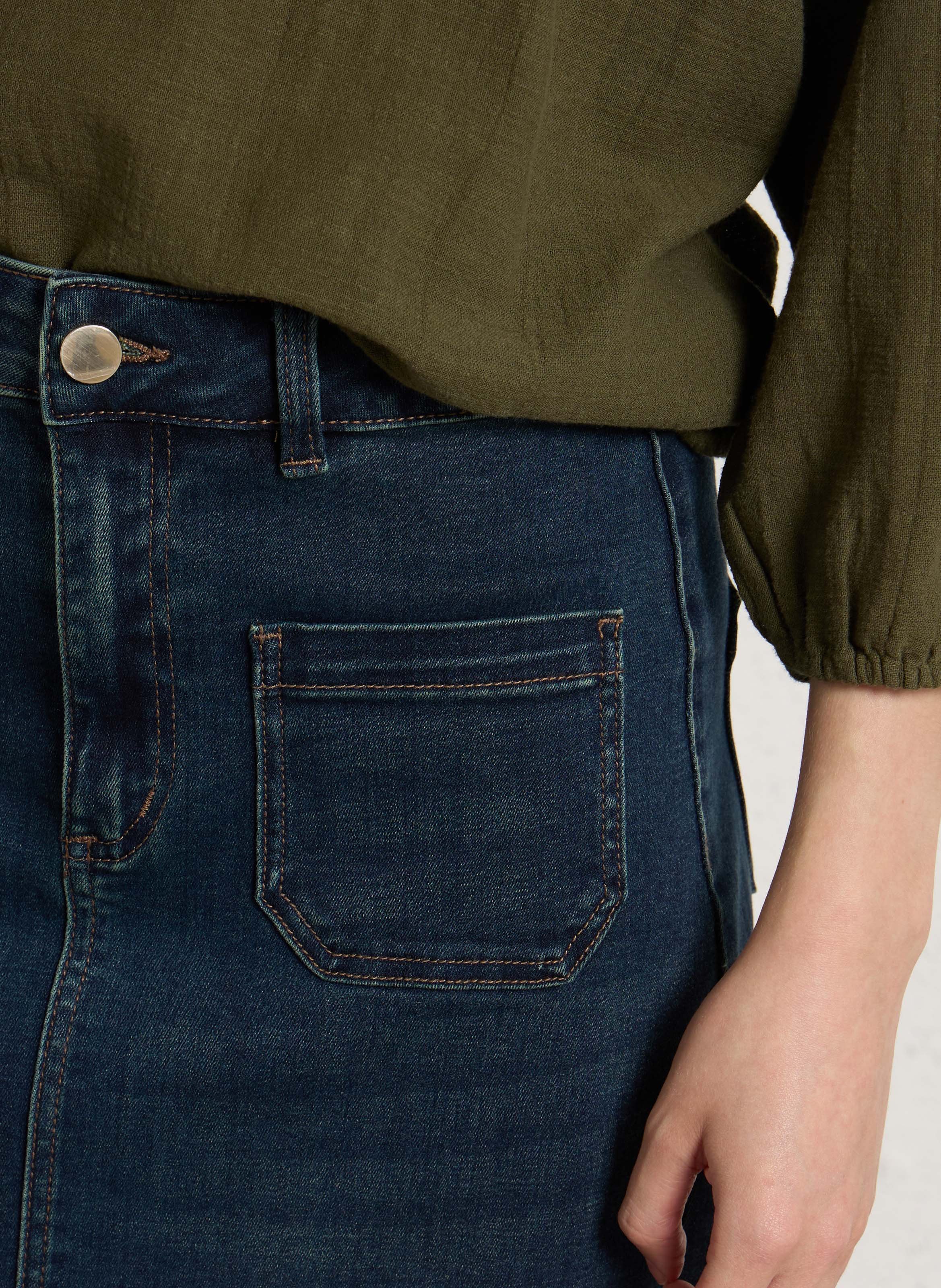 Jupe midi droite en denim de coton mélangé MAISON 123 Bleu