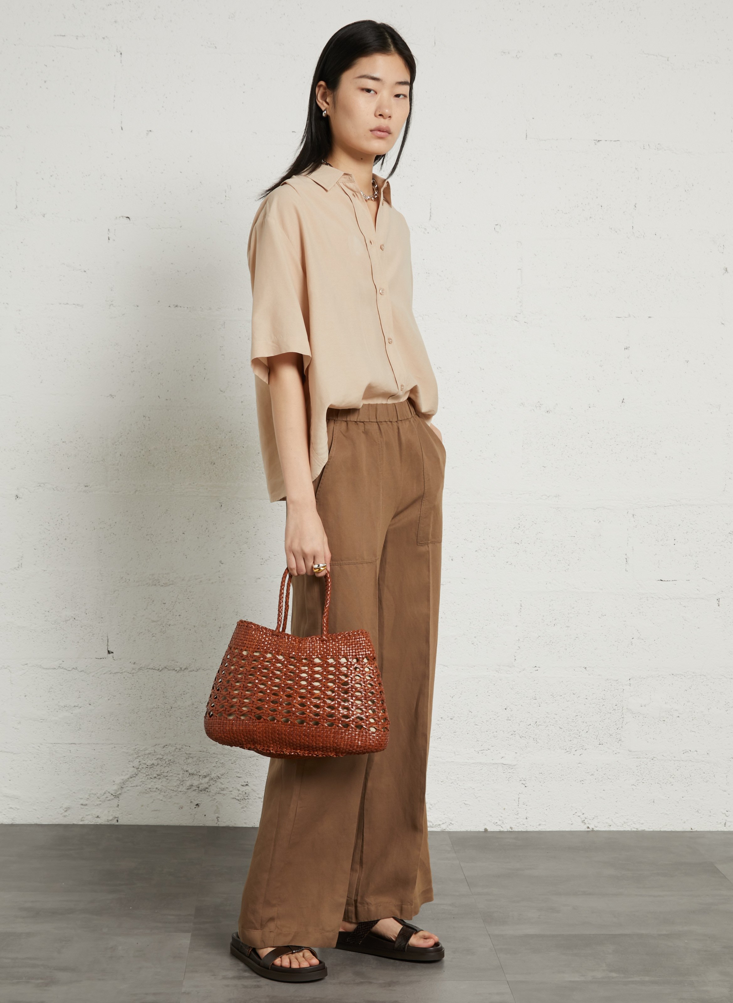 Sac à main tressé en cuir DRAGON DIFFUSION Marron