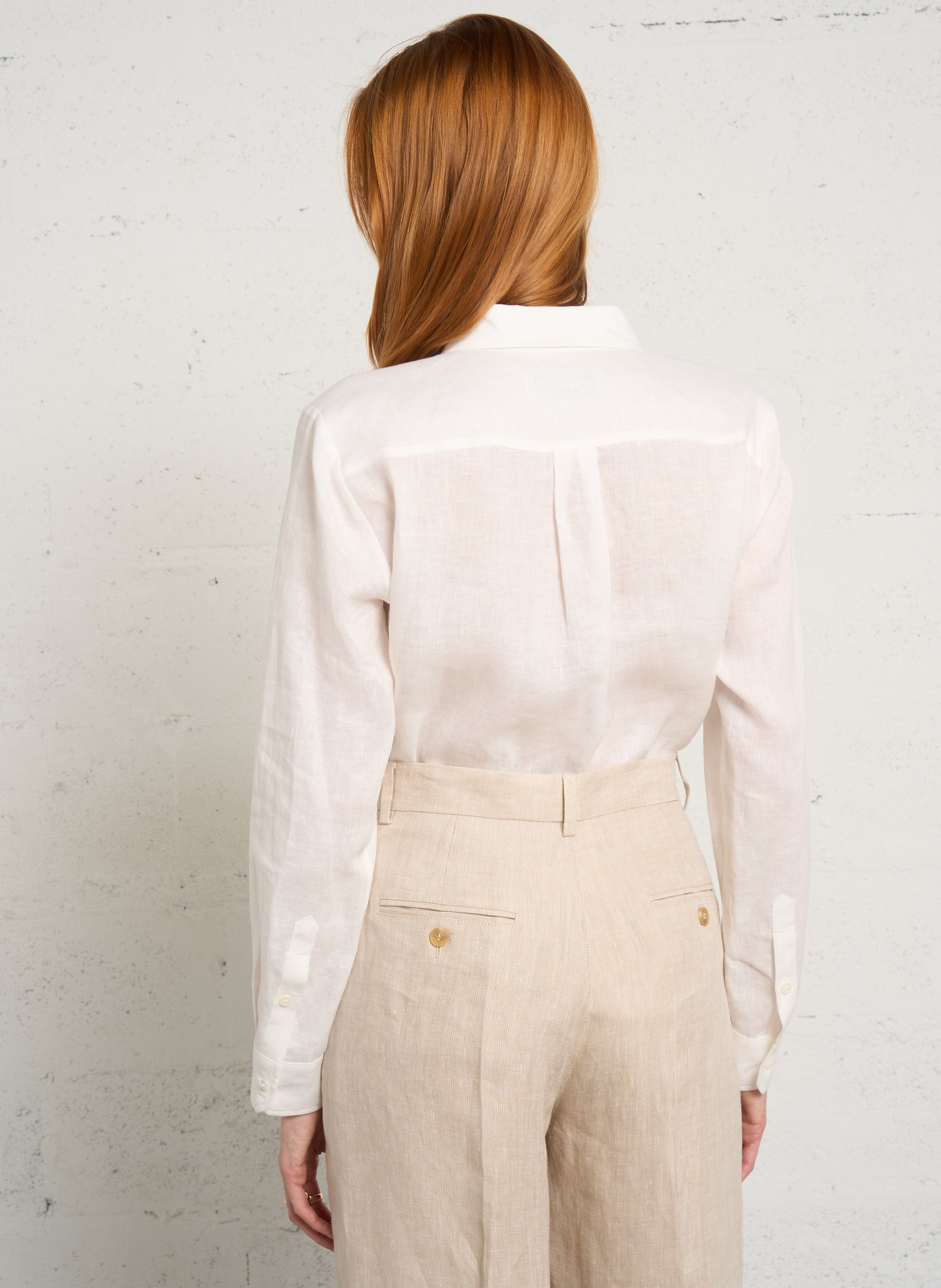 Rechte effen linnen blouse met knoopsluiting MAX MARA WEEK END Wit