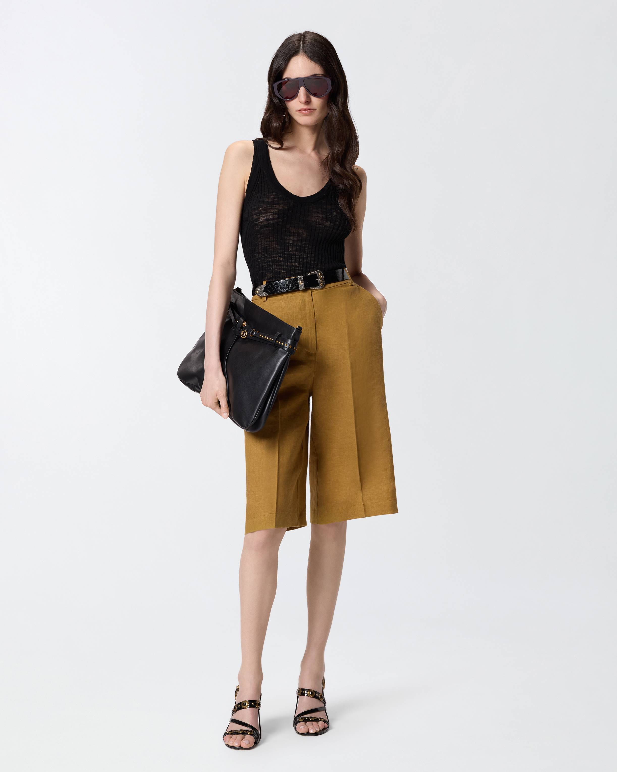 Débardeur côtelé à logo PINKO Noir