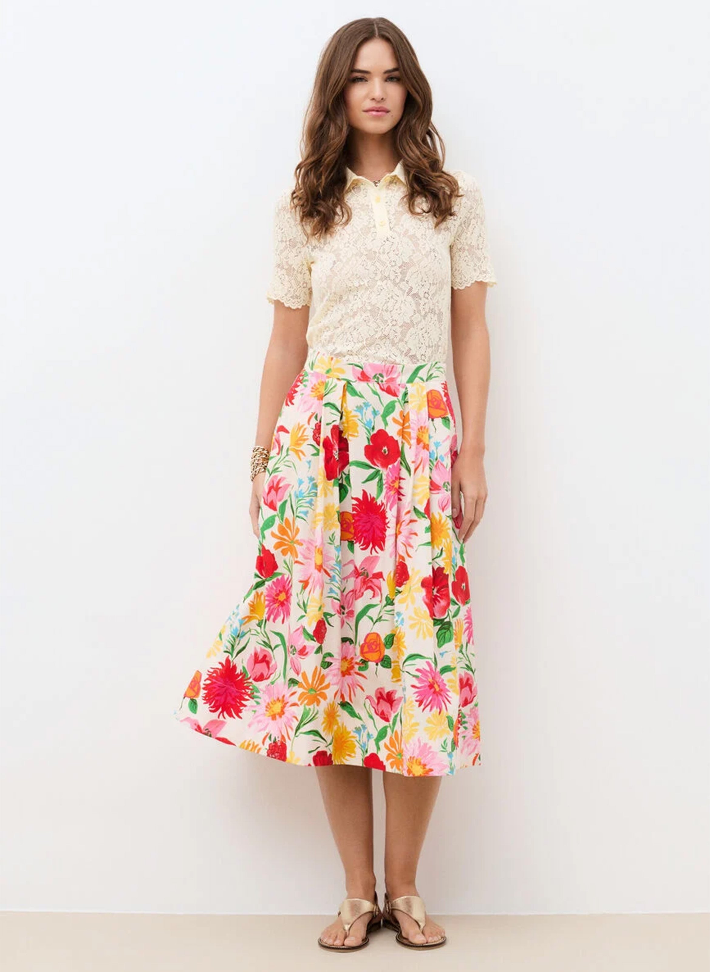 Flared cotton midi skirt CAROLL Beige