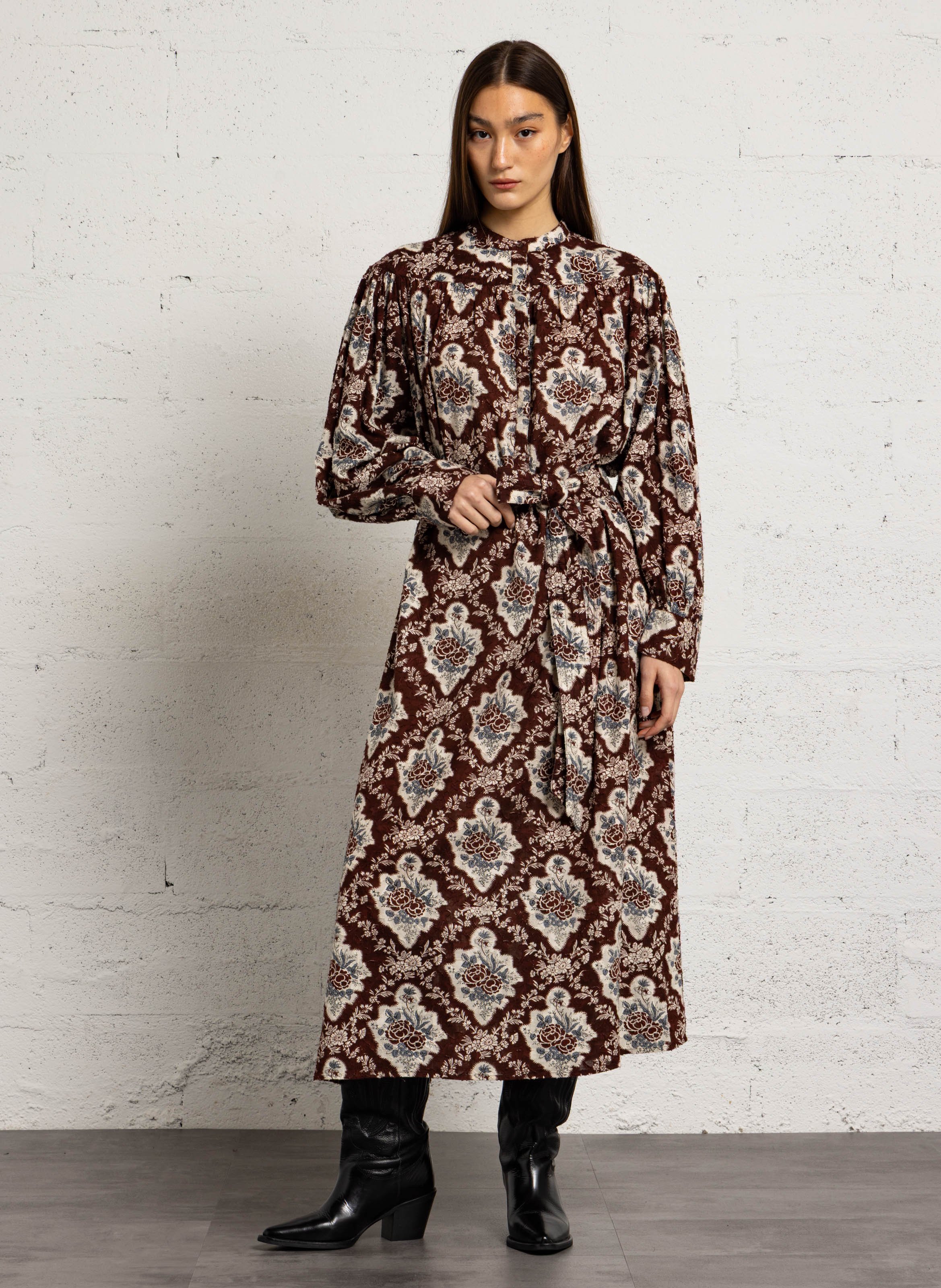 Langes, weit geschnittenes Baumwollkleid ANTIK BATIK Mehrfarbig