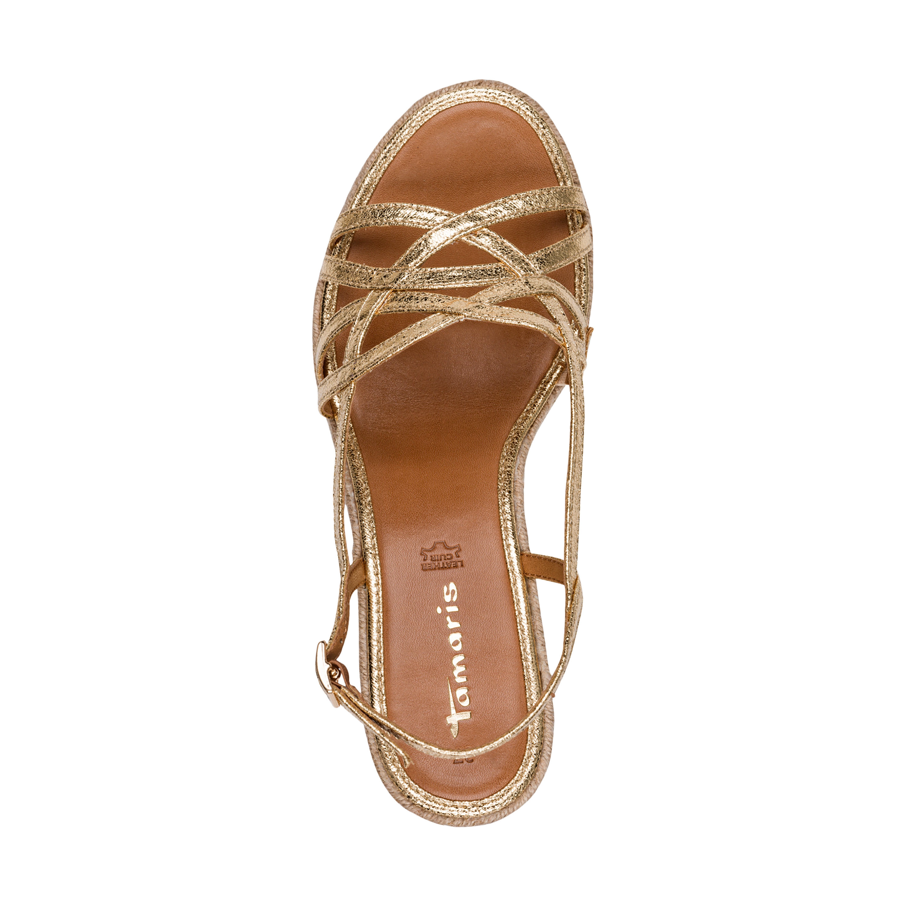 Leather wedge sandals TAMARIS Golden