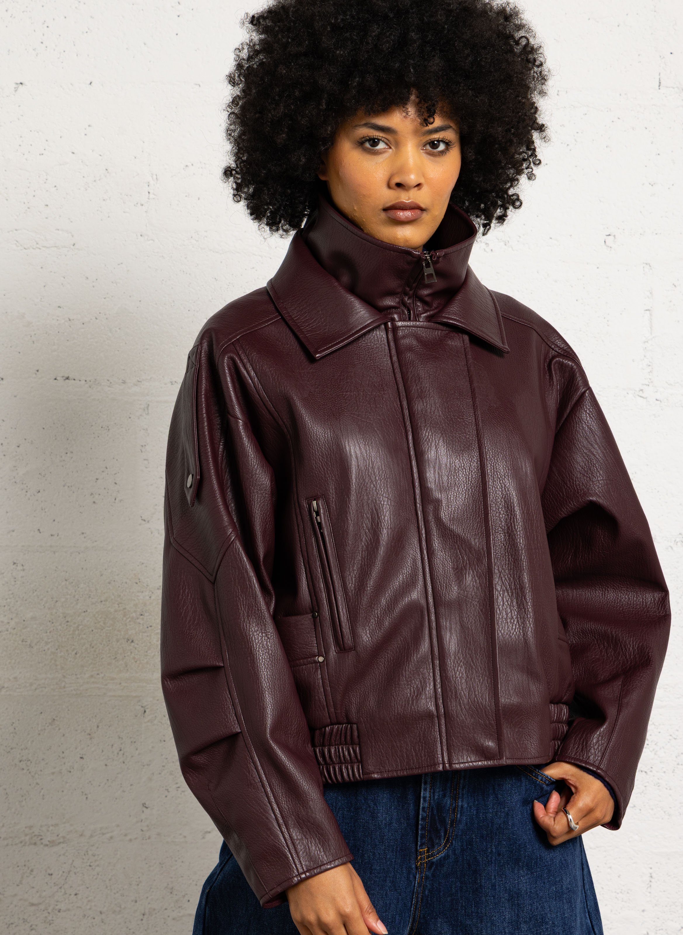 veste effet cuir col montant SUNCOO Prune