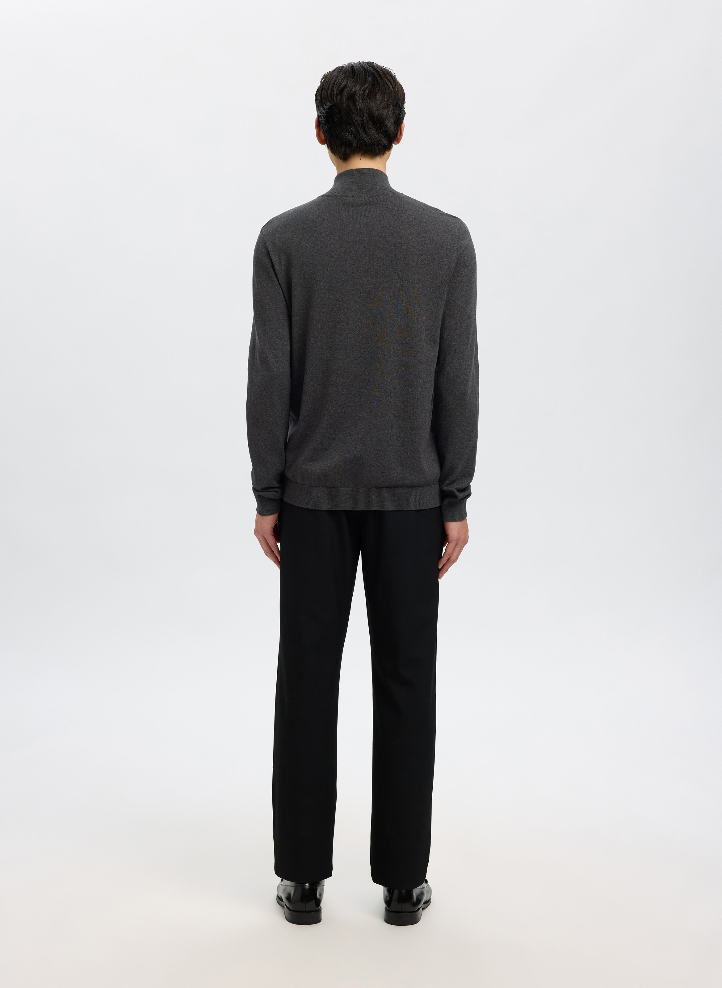 Baumwollpullover mit Stehkragen und Reißverschluss, Regular Fit SELECTED Grau