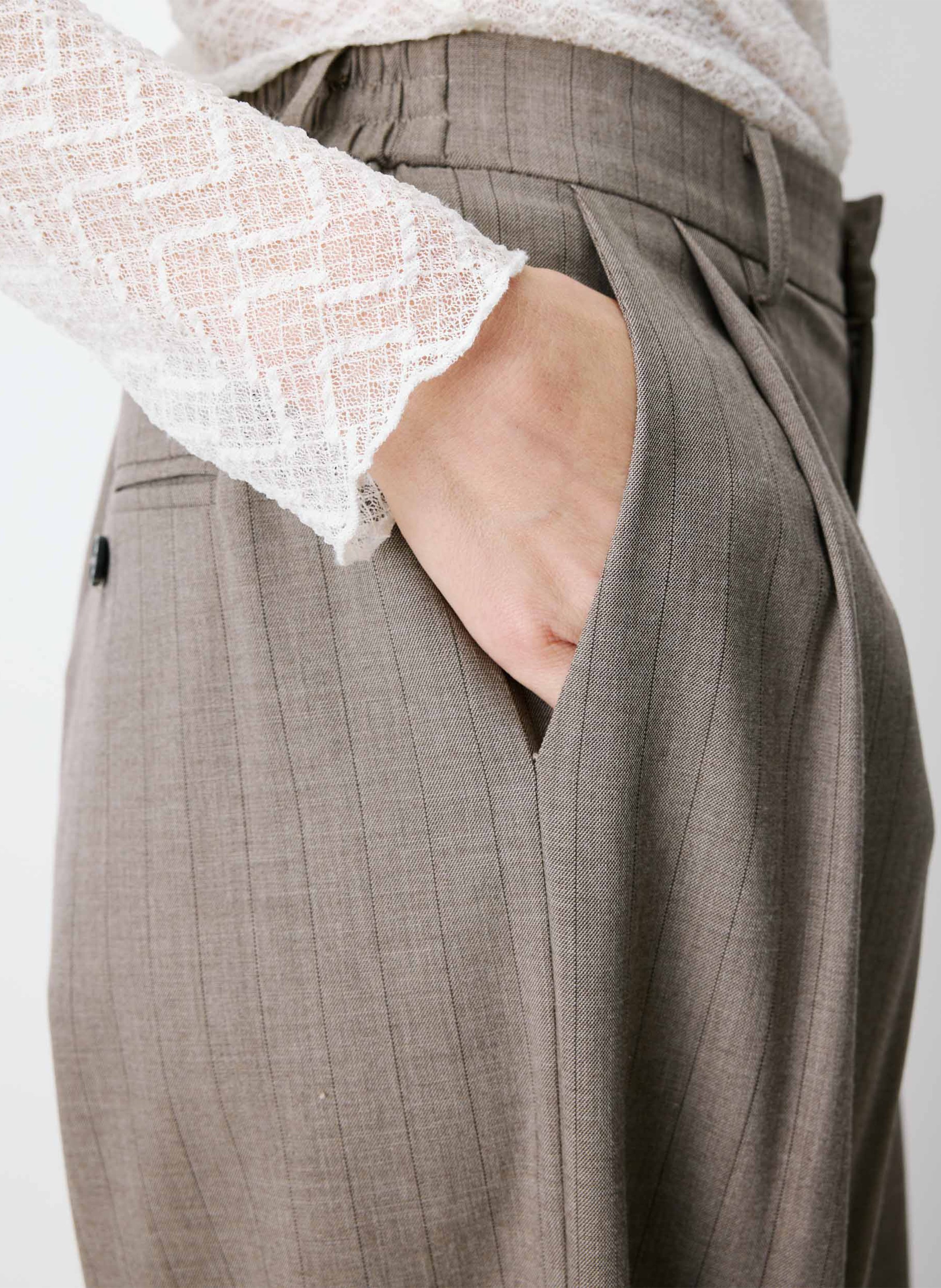 Pantalon de tailleur large à rayures GRACE ET MILA Marron