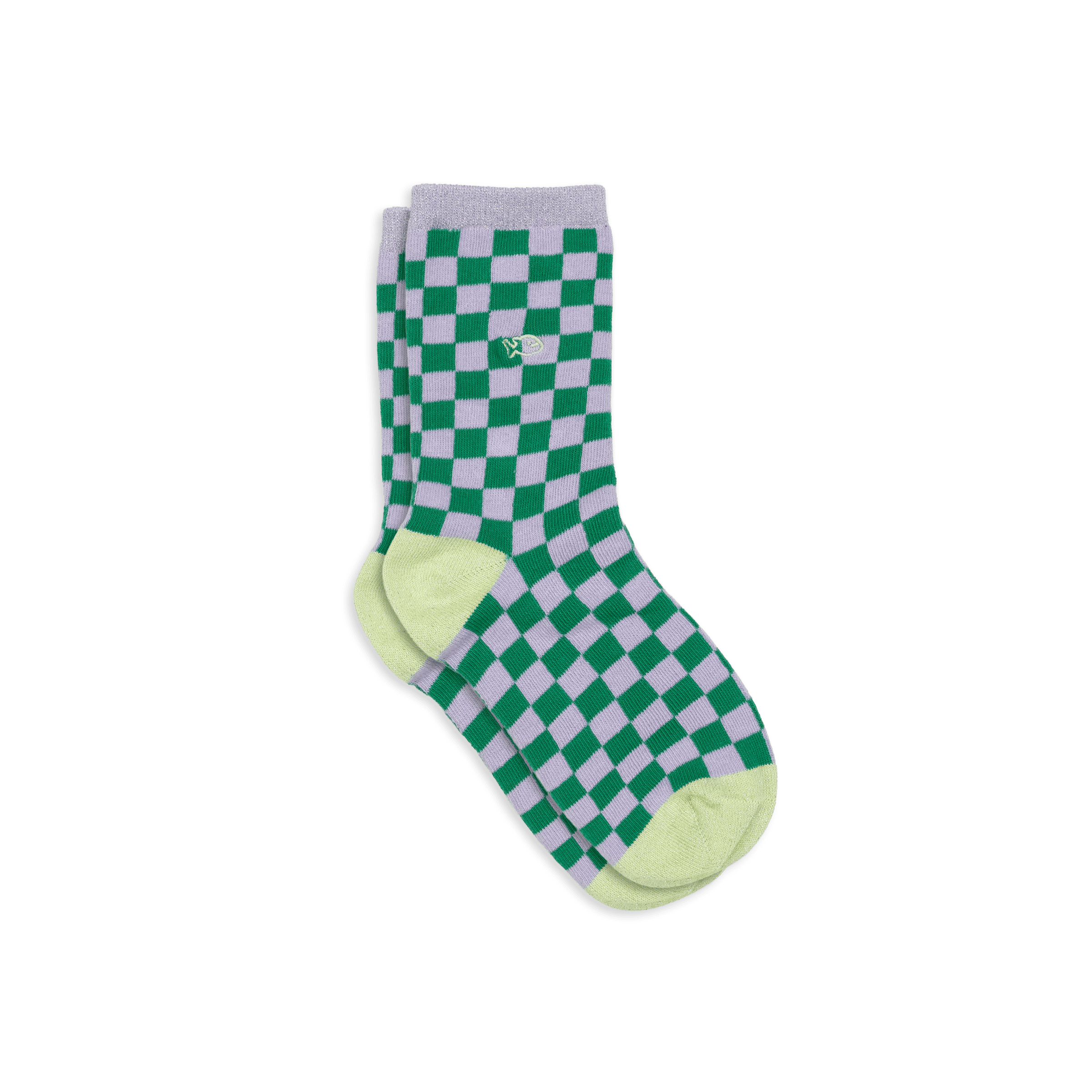 Combed cotton checkered socks  Violet et vert