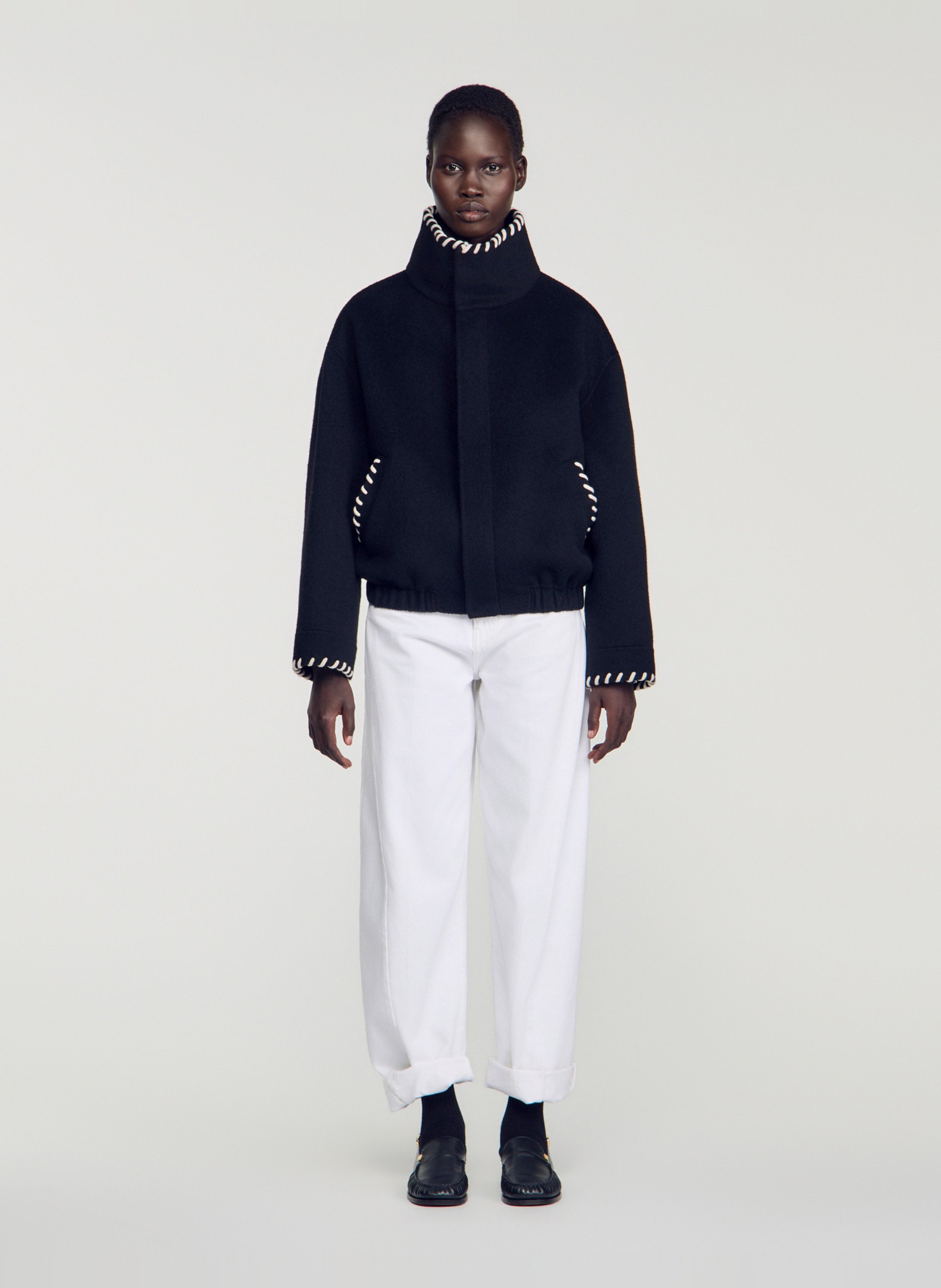 Veste col montant en laine SANDRO Black