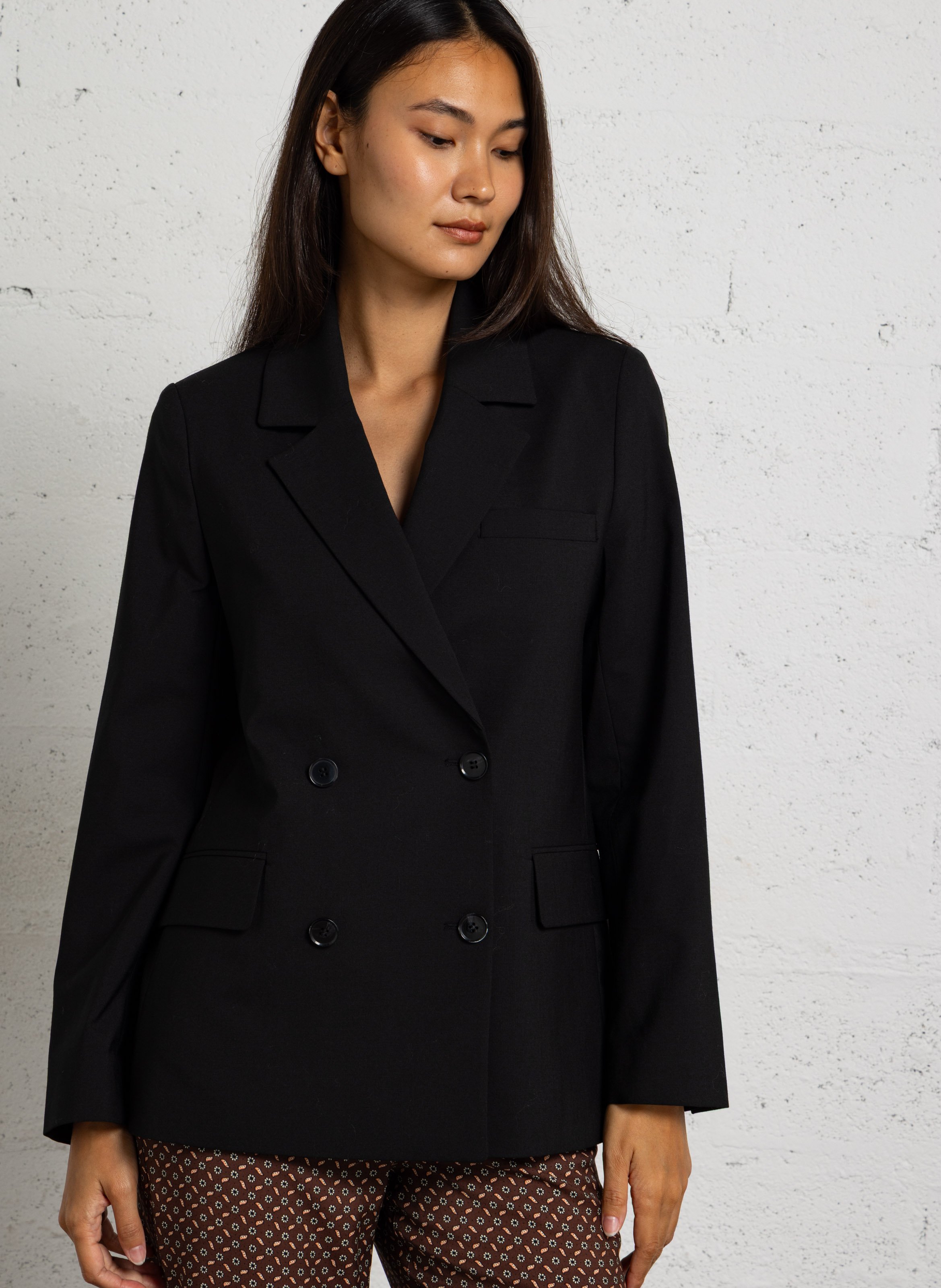 Veste blazer droit en laine mélangée DES PETITS HAUTS Noir