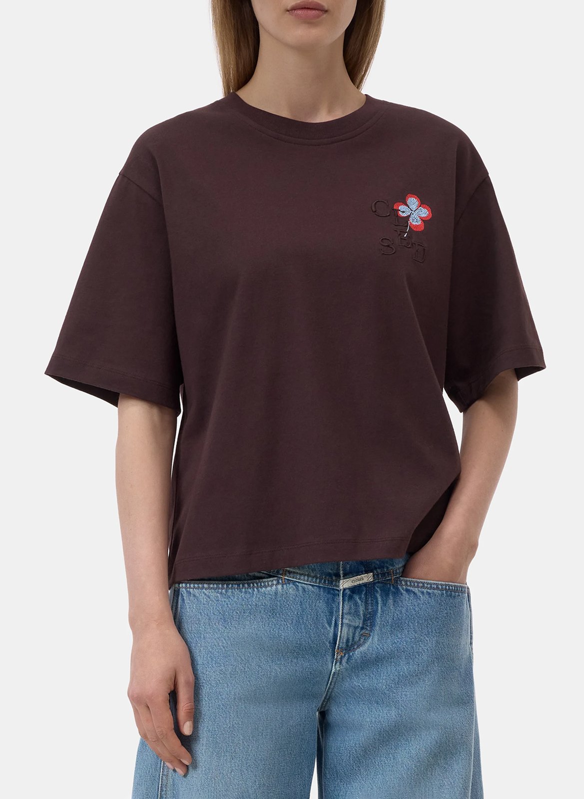 Straight round neck organic cotton t-shirt CLOSED Purple
