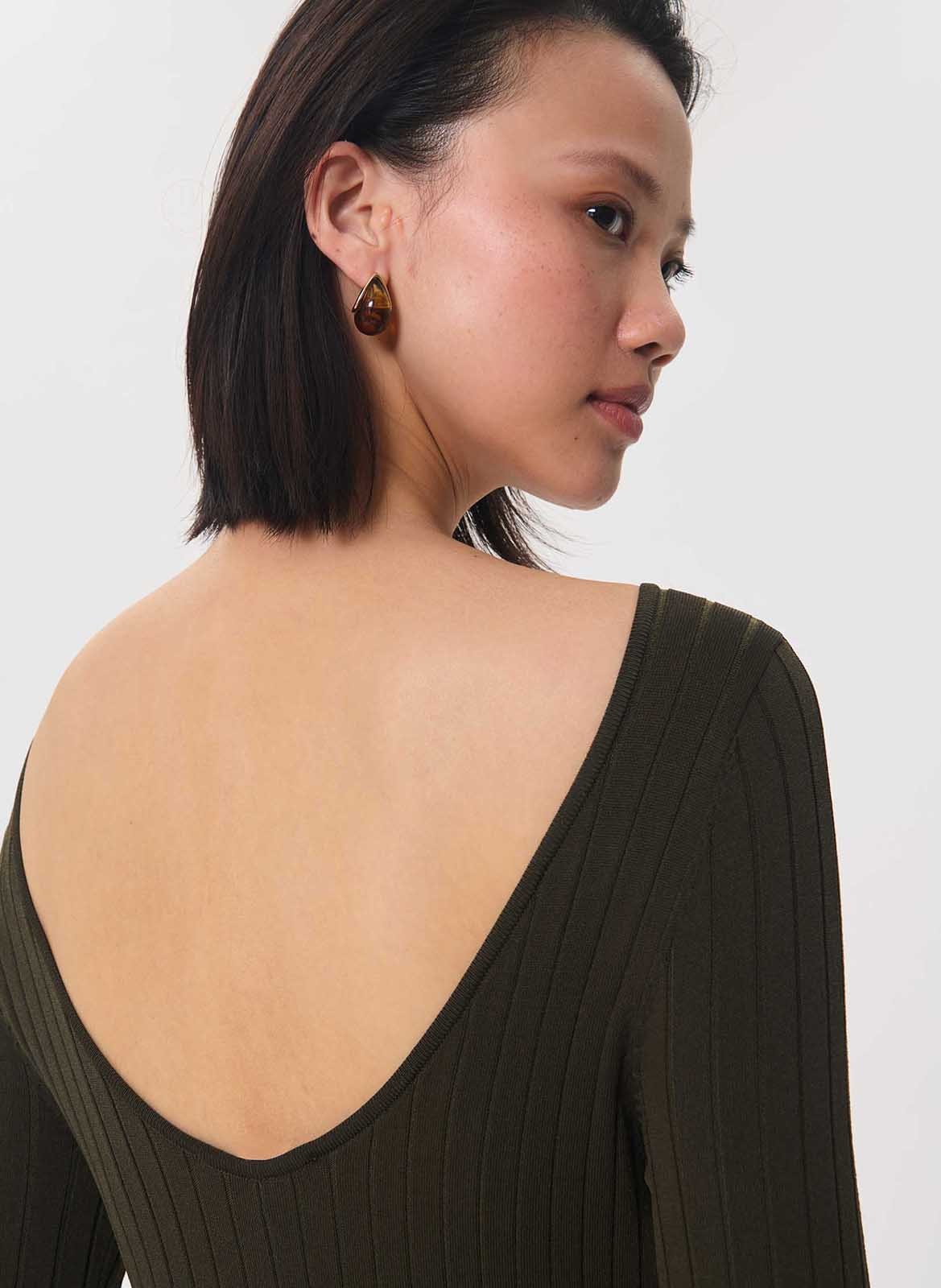 Lange jurk met open rug van effen tricot TARA JARMON Groen