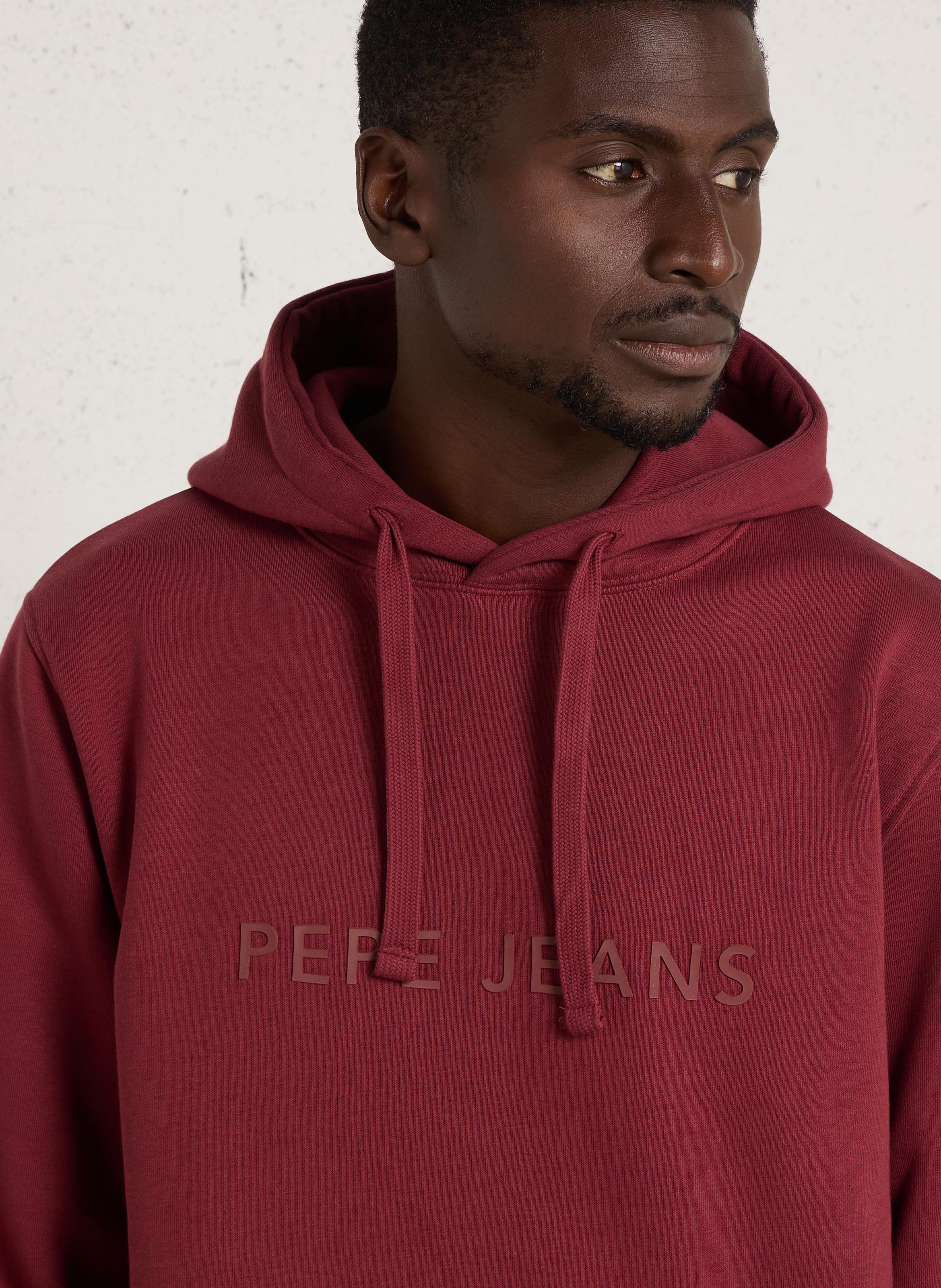 Sweat à capuche uni avec logo brodé PEPE JEANS Rouge