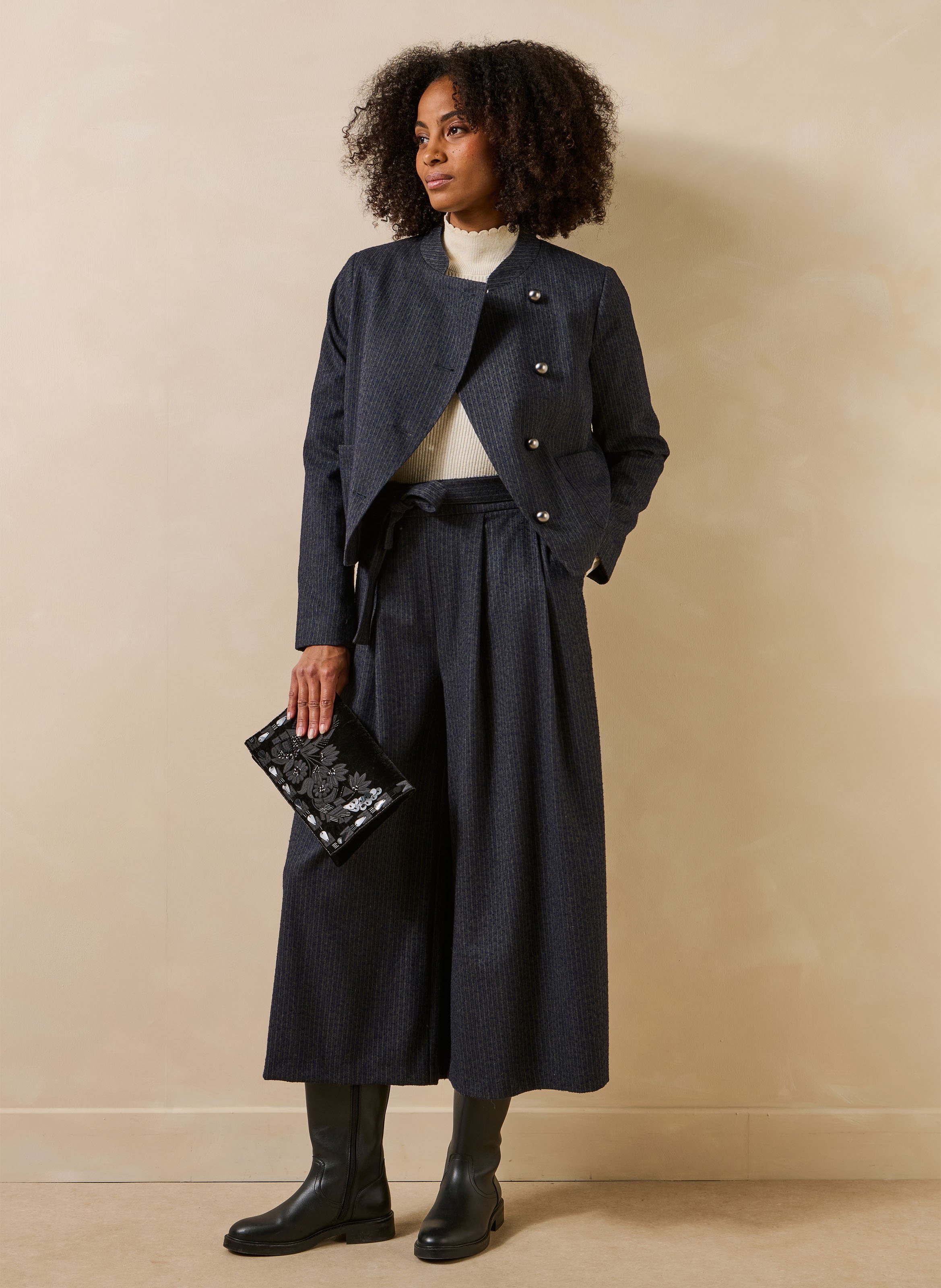 Veste droite courte rayée LA FEE MARABOUTEE Gris