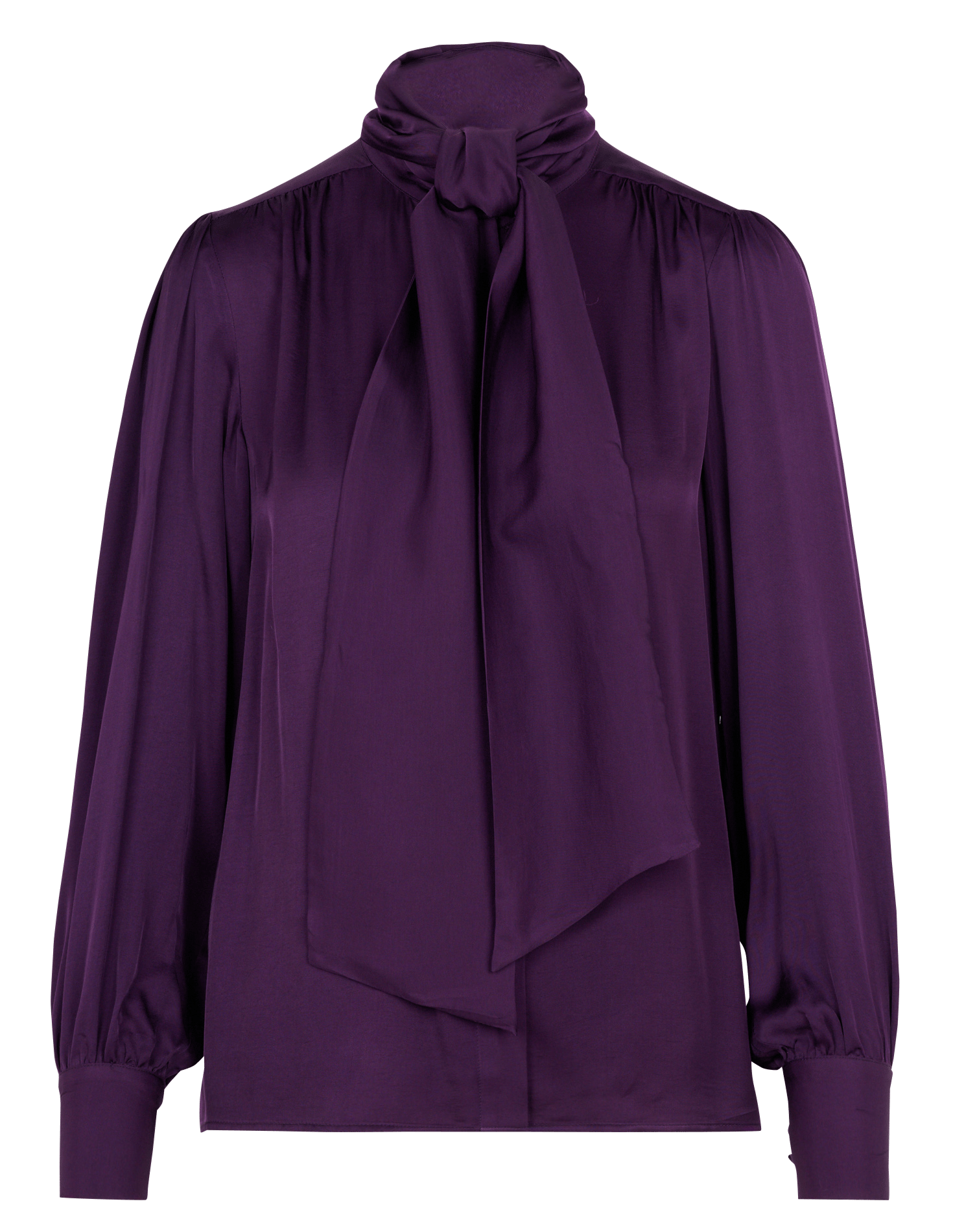 Straight-cut satin blouse with a pussy-bow collar MAISON 123 Purple
