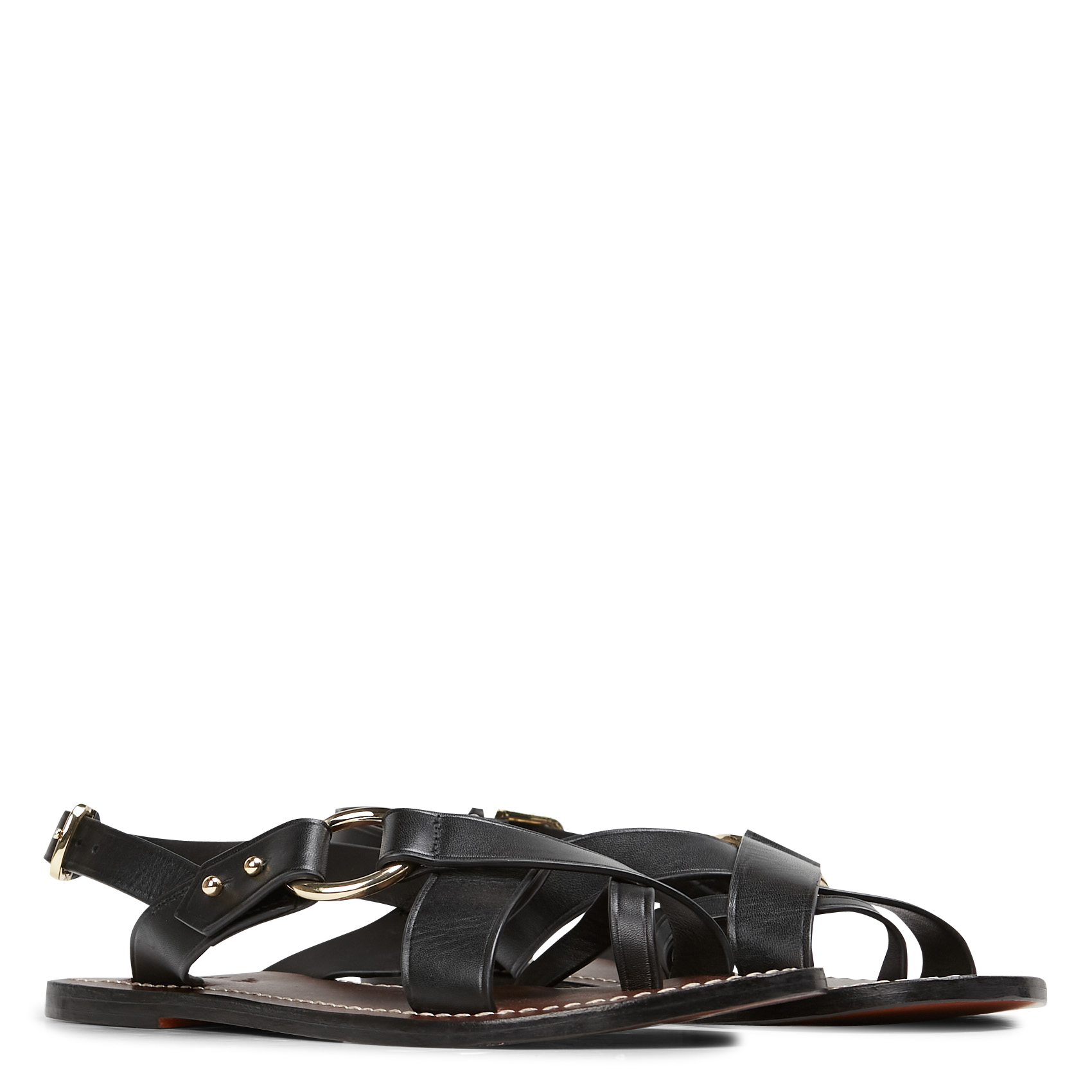 Platte, leren sandalen SOEUR Zwart