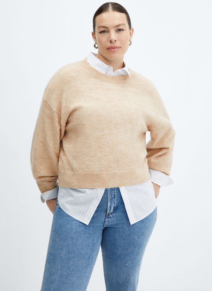 Pull oversize col rond Femme - BEIGE CHINE