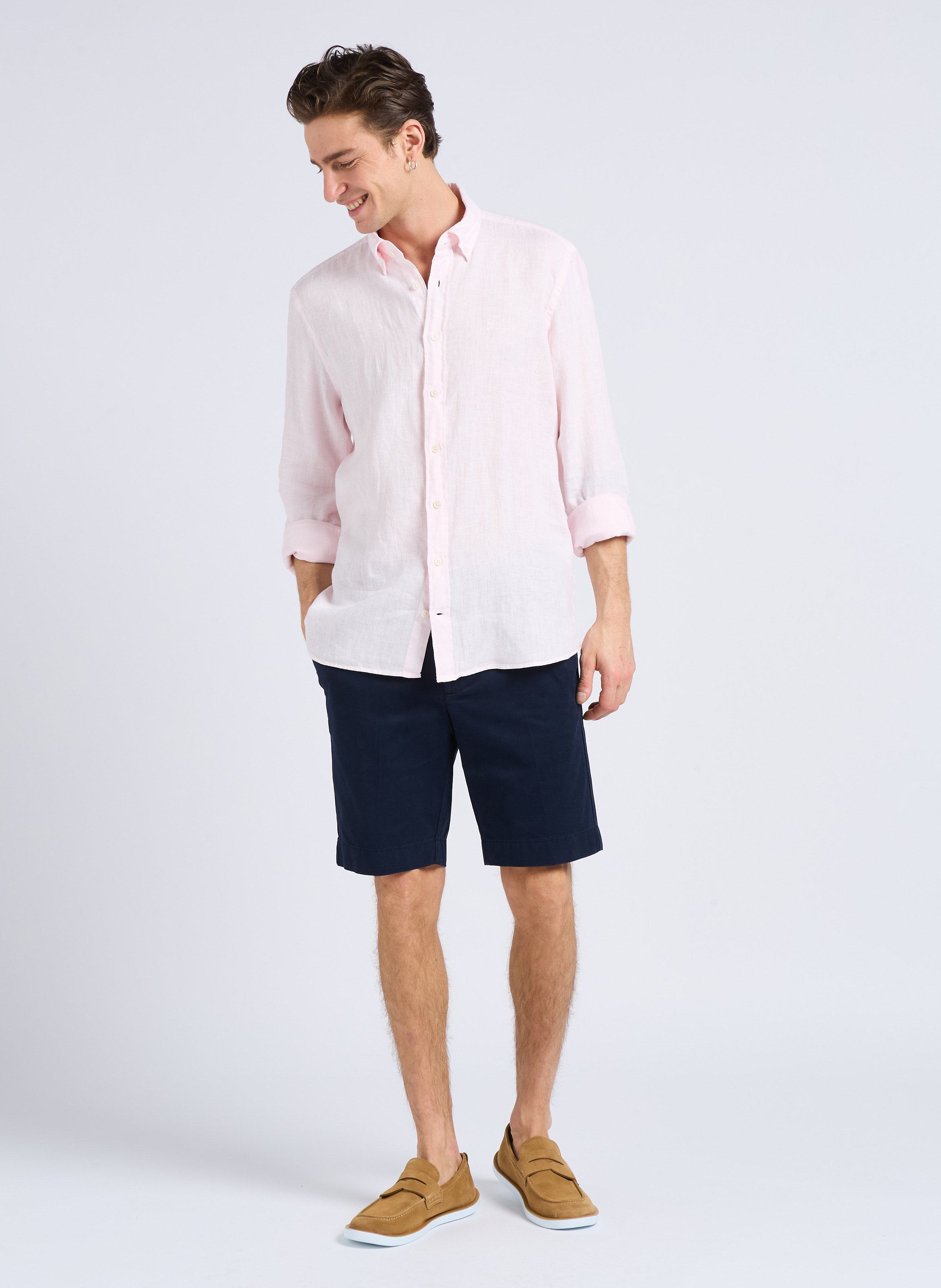 Straight-leg hem-effect cotton shorts HACKETT Blue
