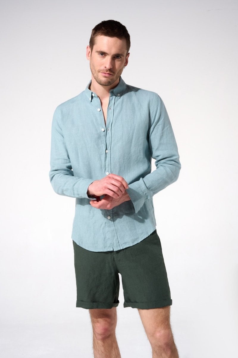 Linen shirt with lapel collar APNEE Blue