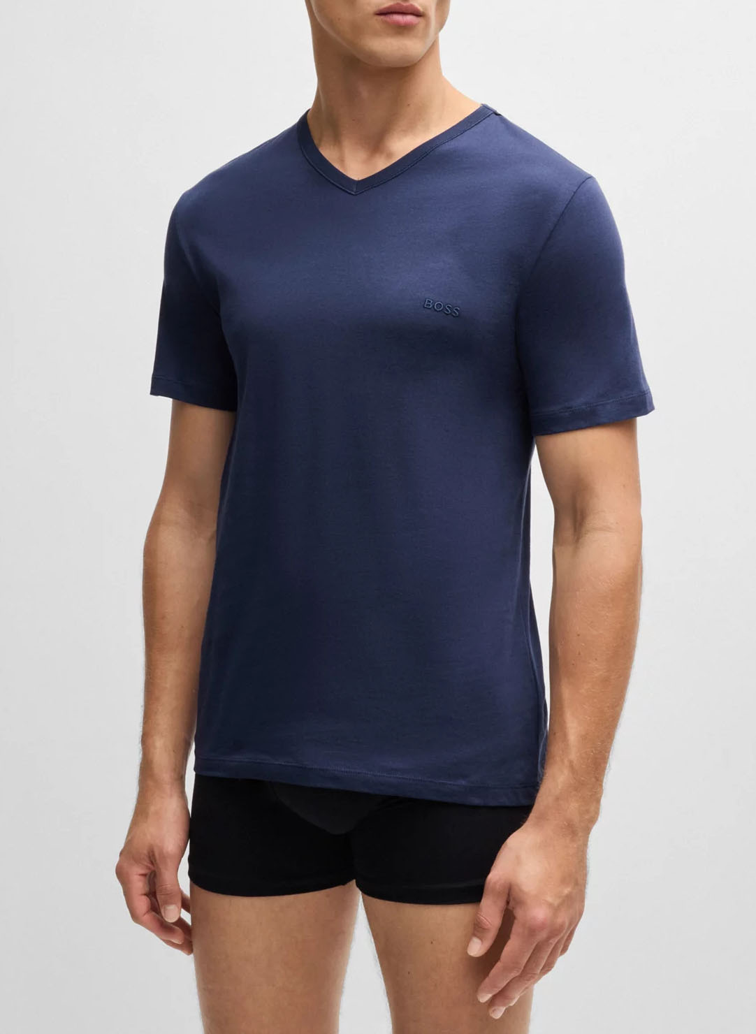 Pack of 3 cotton embroidered V-neck T-shirts BOSS Blue