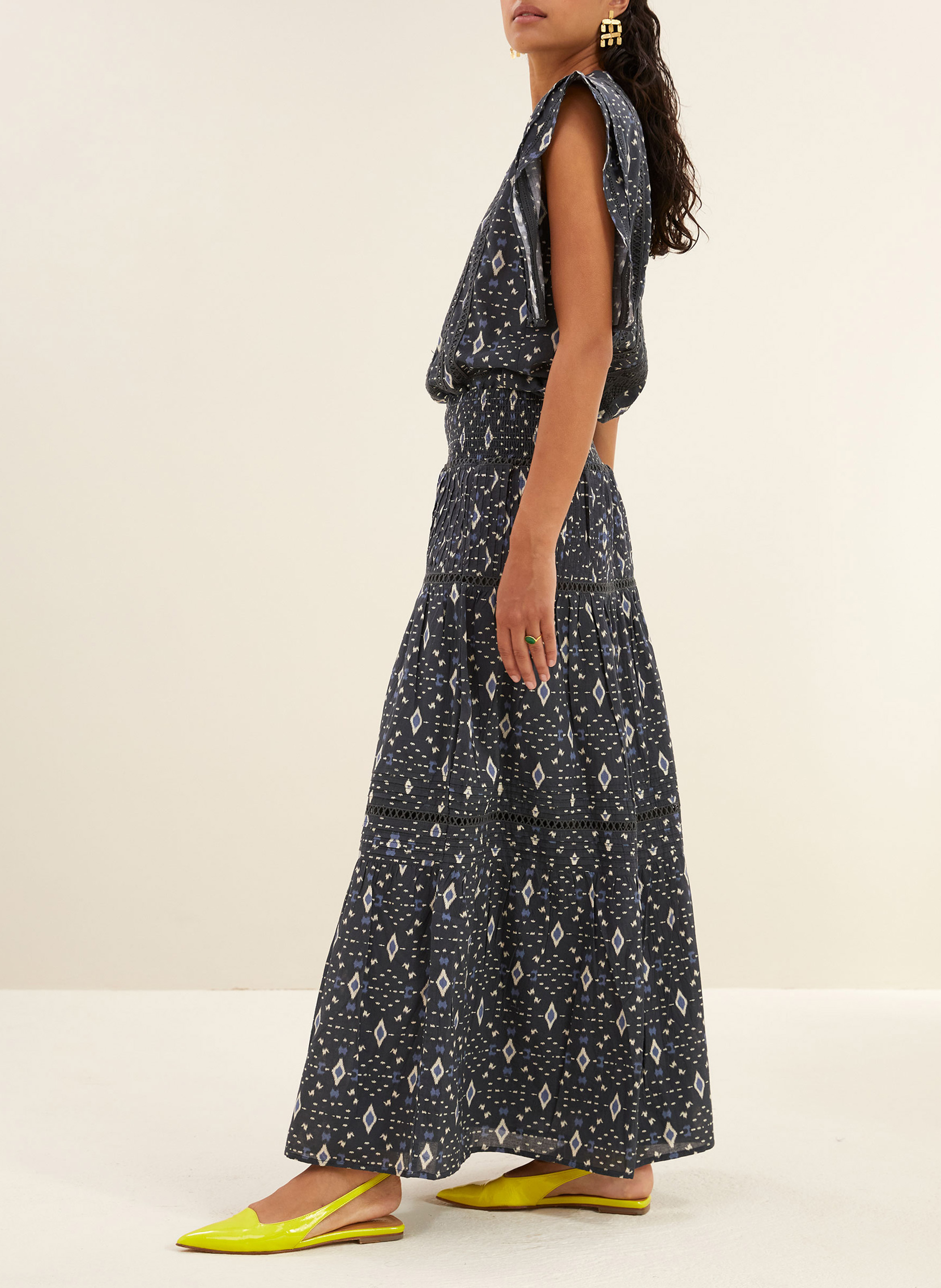 Long printed organic cotton skirt BY BAR Blue